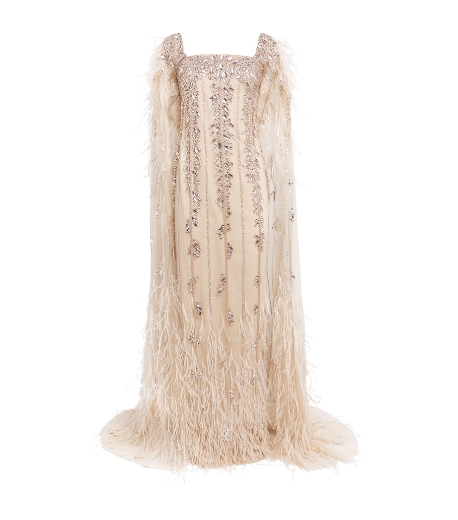 Tulle Embellished Cape Gown CHAMPAGNE Image 1