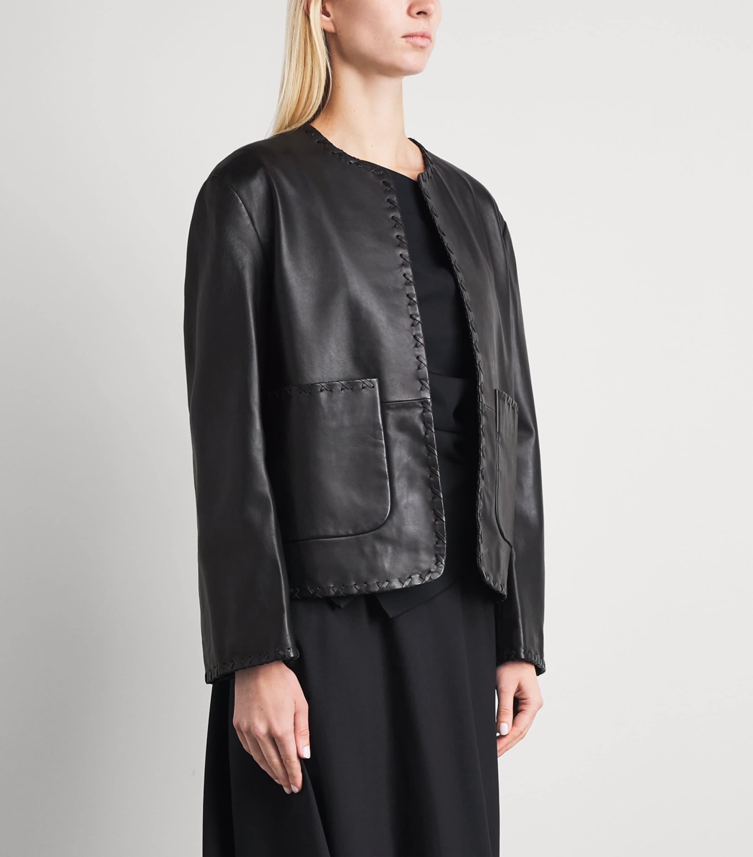 Róhe Womens Cross-Stitch Leather Jacket Black Image 4