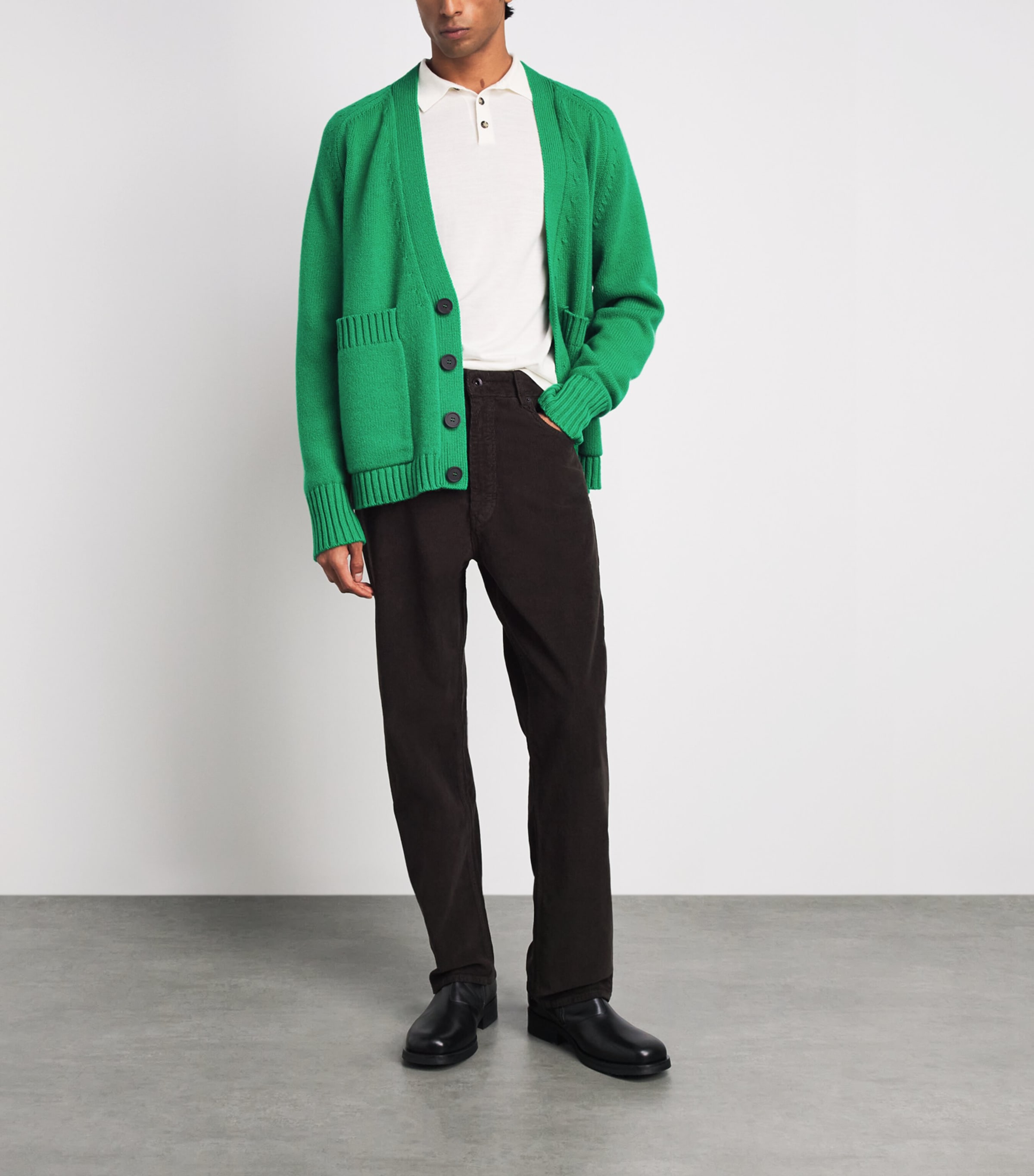 Studio Nicholson Mens Wool V-Neck Cardigan Meadow Green Image 2