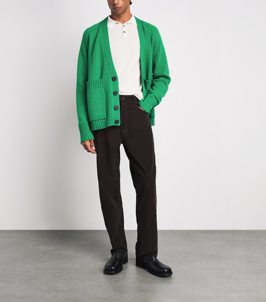 Studio Nicholson Mens Wool V-Neck Cardigan Meadow Green Image 2