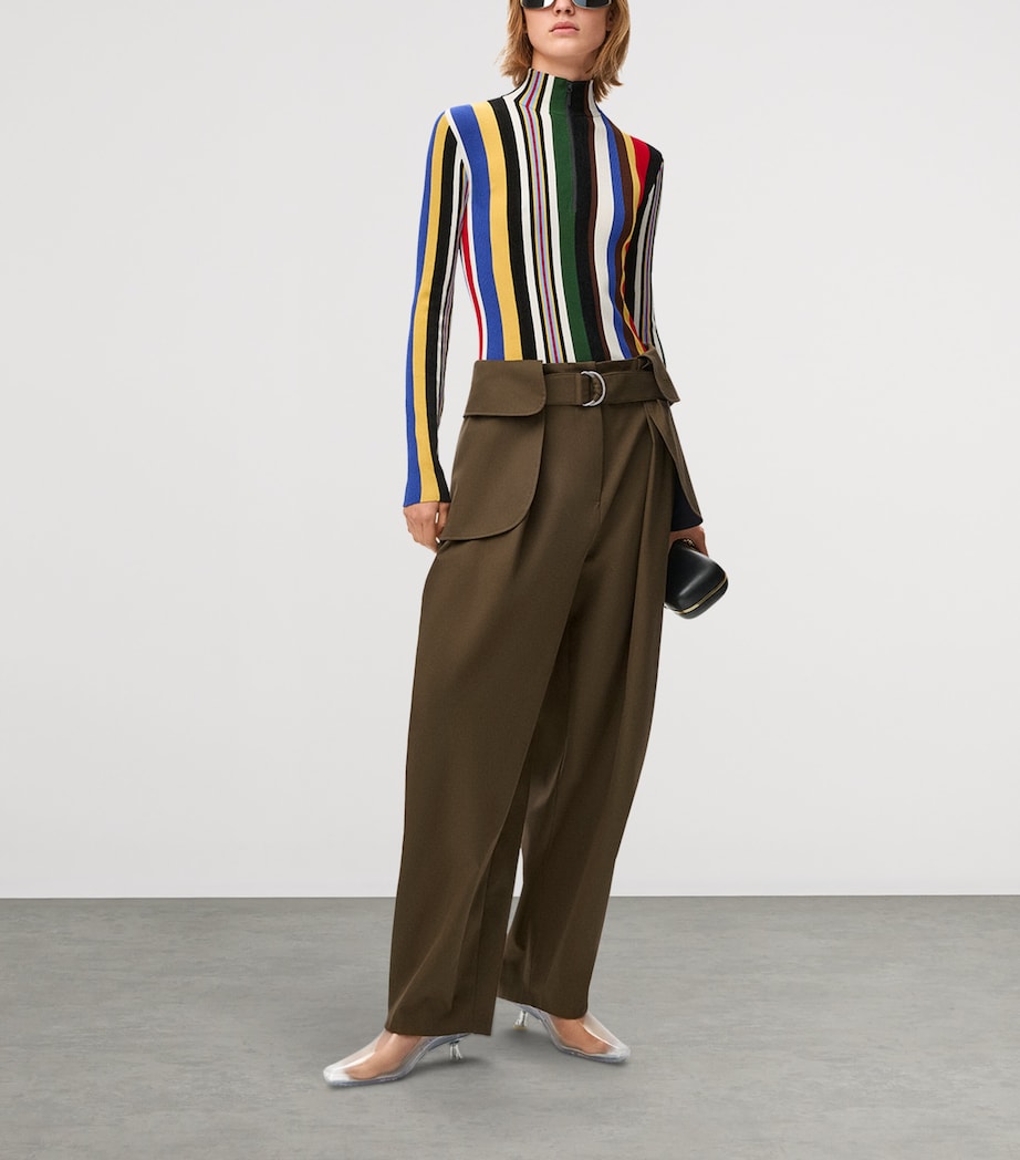 LOEWE Womens Cotton-Silk Cargo Trousers Khaki Green Image 2