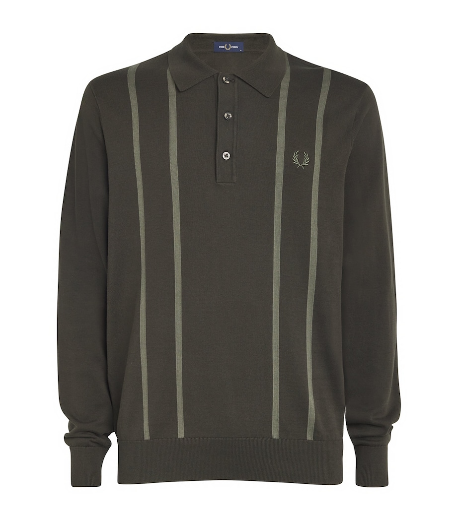 Fred Perry Mens Knitted Striped Polo Shirt Hunting Green Image 1