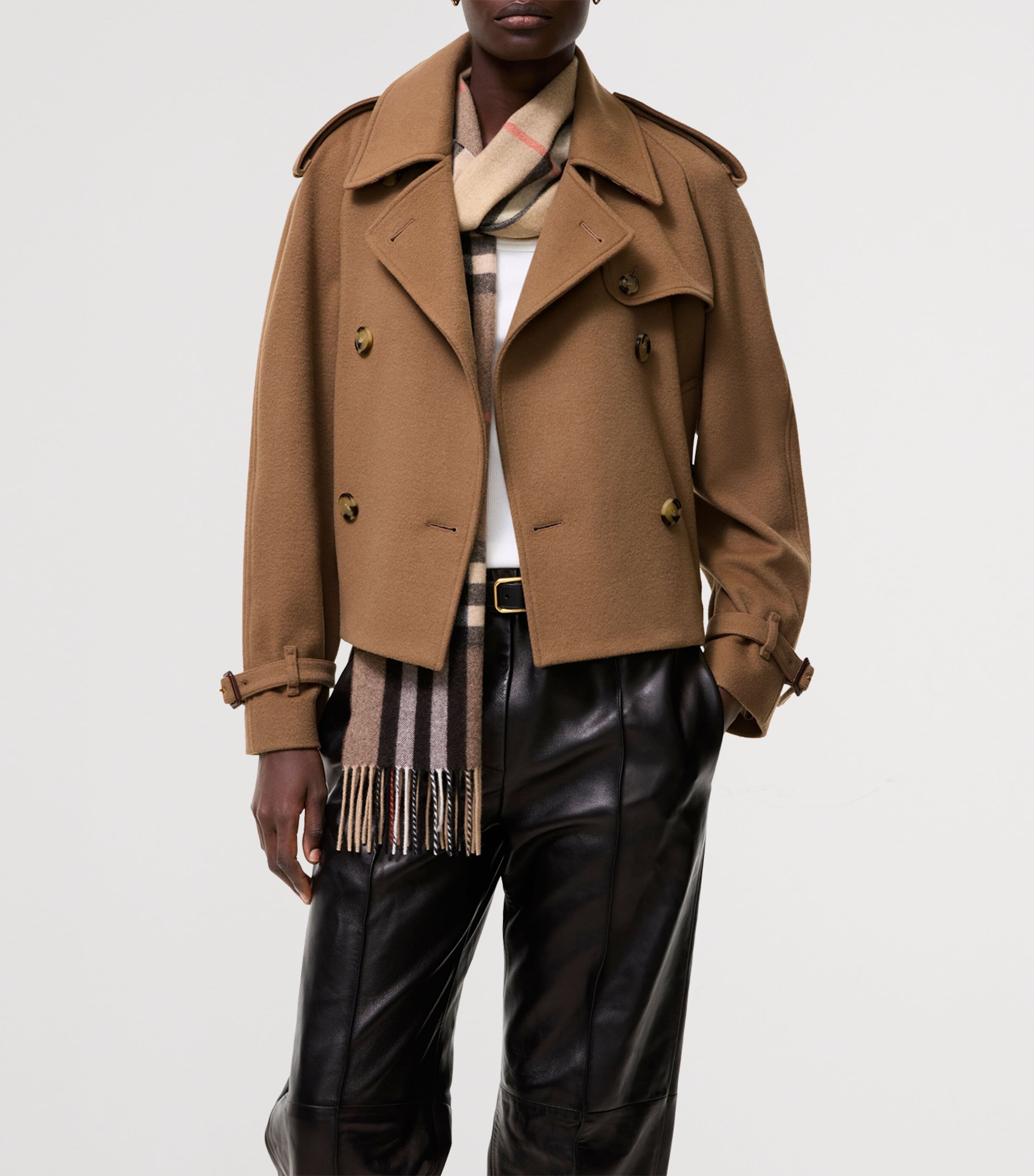 Burberry Womens Cashmere Mayfair Cropped Trench Jacket Camel Image 2