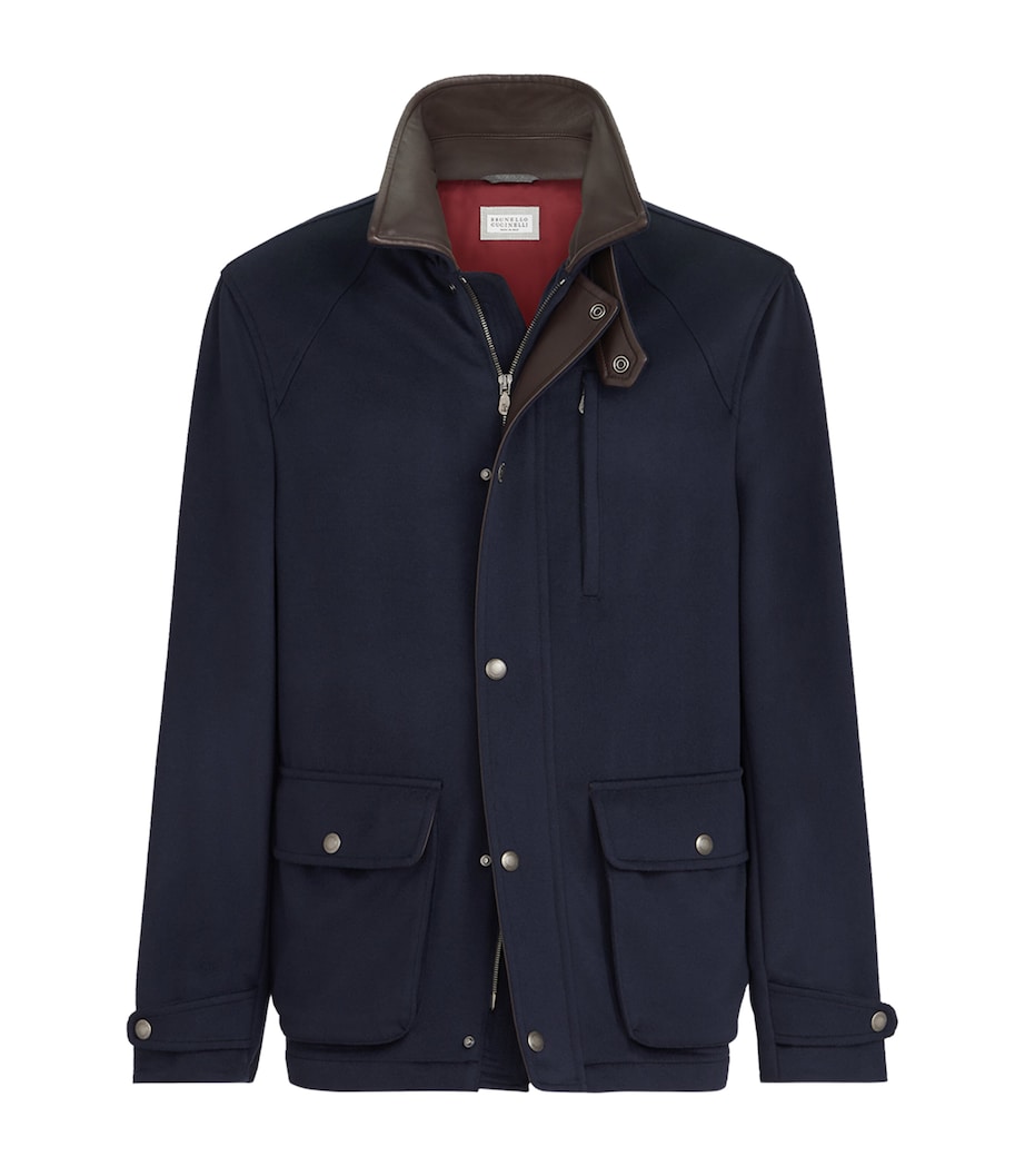 Brunello Cucinelli Mens Virgin Wool Leather-Trim Field Jacket Image 1