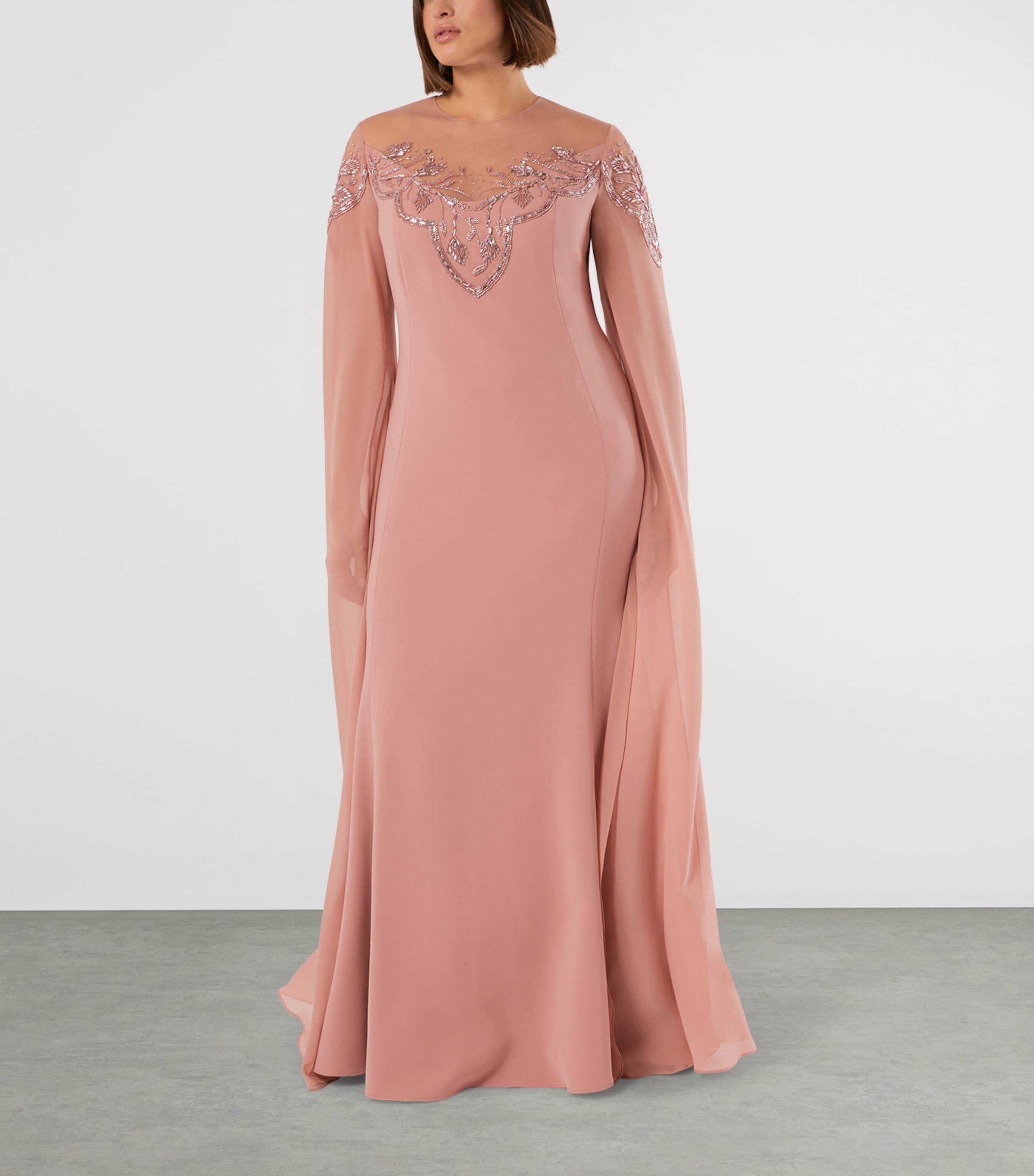 Marina Rinaldi Womens Silk Embroidered Maxi Dress Antique Rose Image 3