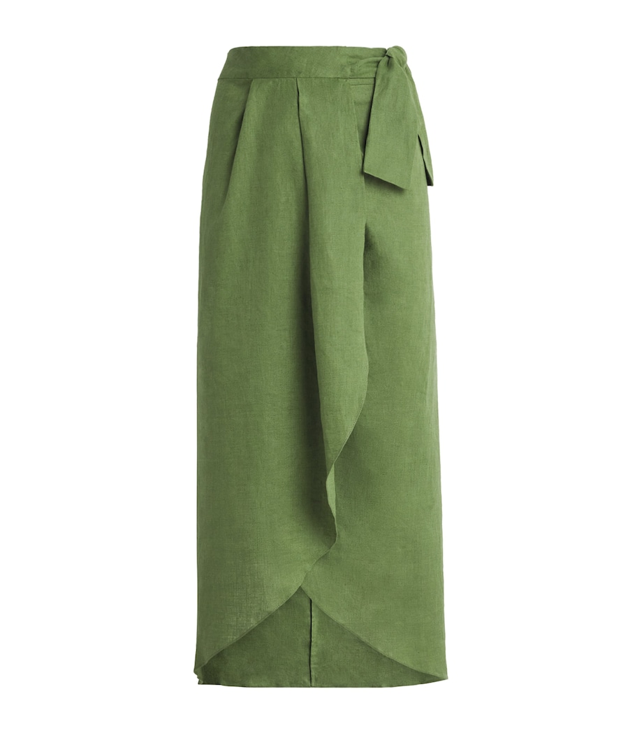 Linen Safari Midi Skirt GREEN Image 1