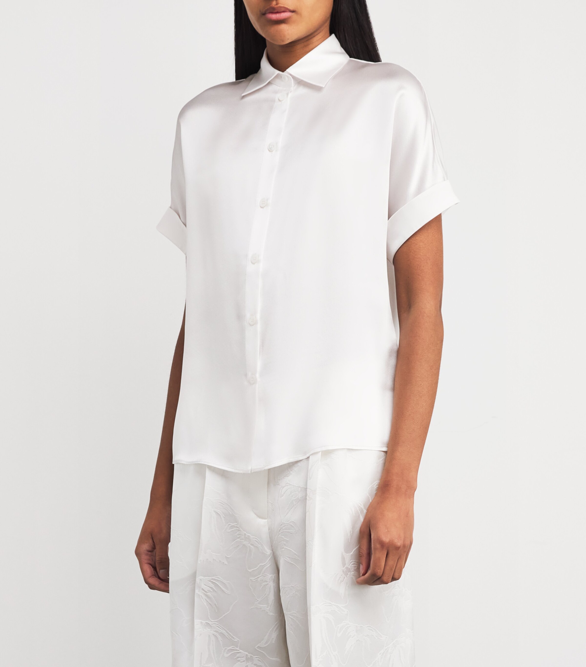 Eleventy Womens Silk Short-Sleeve Shirt Bianco Image 3