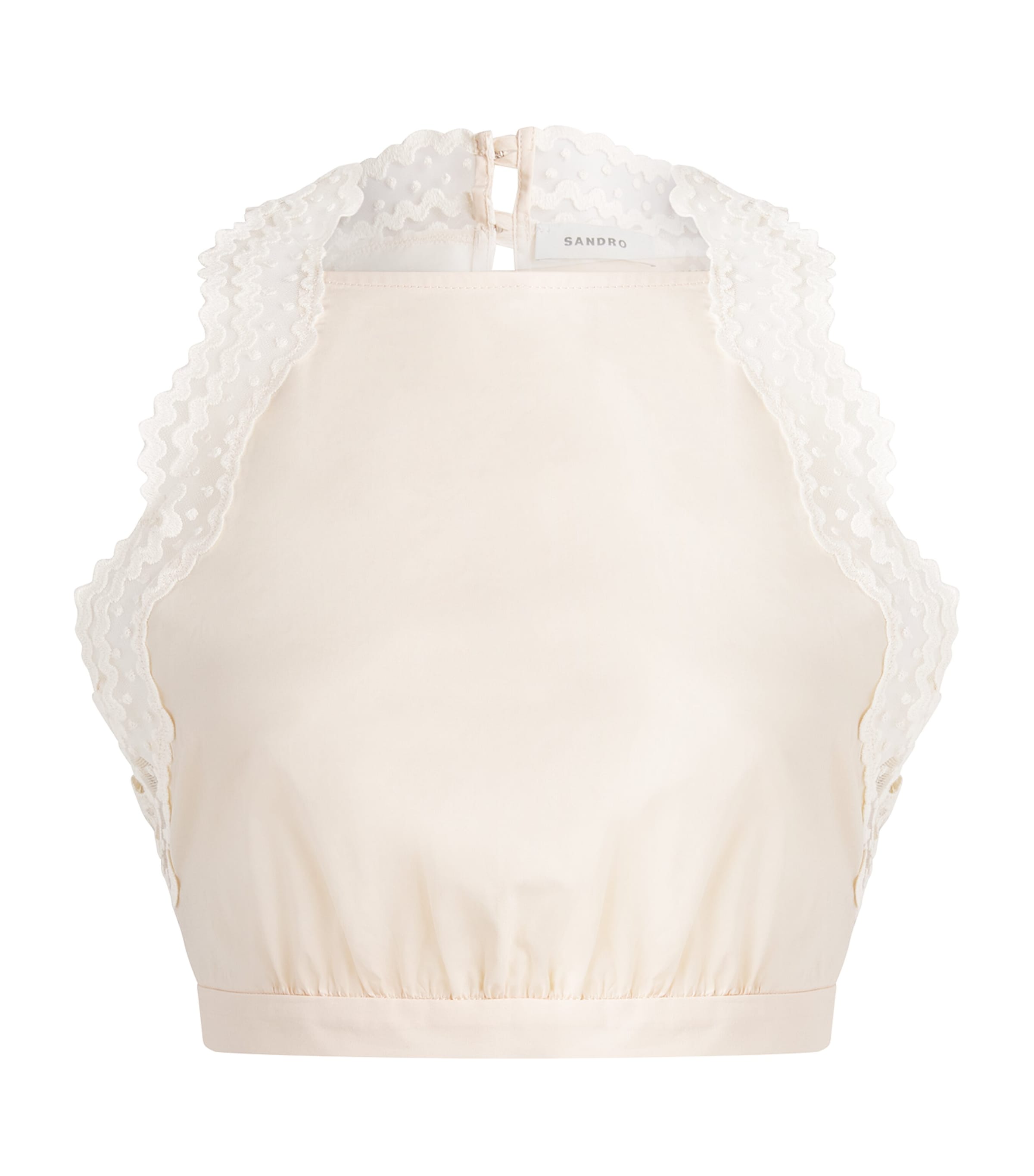 Sandro Paris Womens Cotton Lace-Trim Crop Top Light Pink Image 1