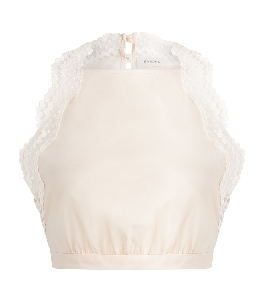 Sandro Paris Womens Cotton Lace-Trim Crop Top Light Pink Image 1