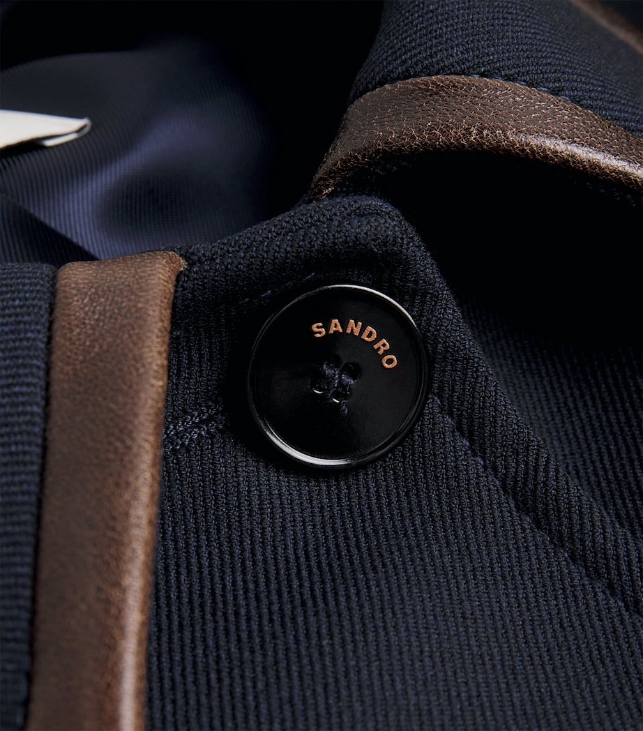 Twill Leather-Trim Coat NAVY BLUE Image 5