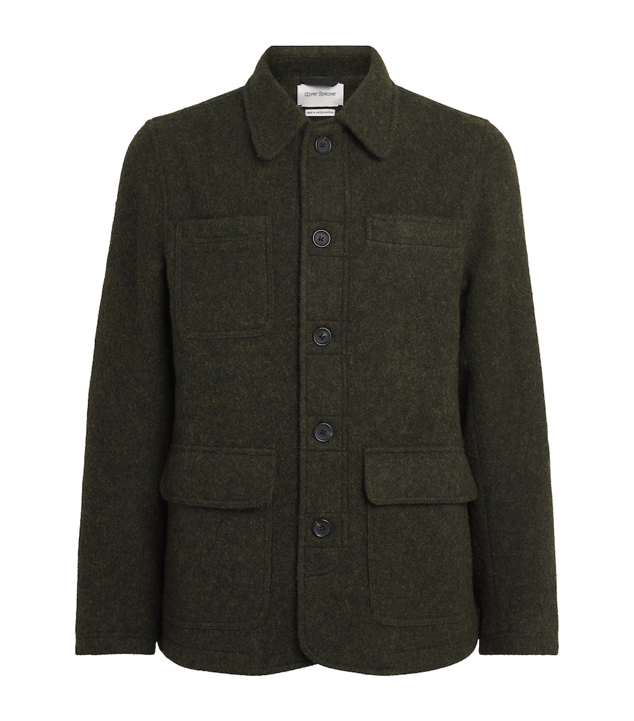 Oliver Spencer Mens Wool Addington Overshirt Green Image 1