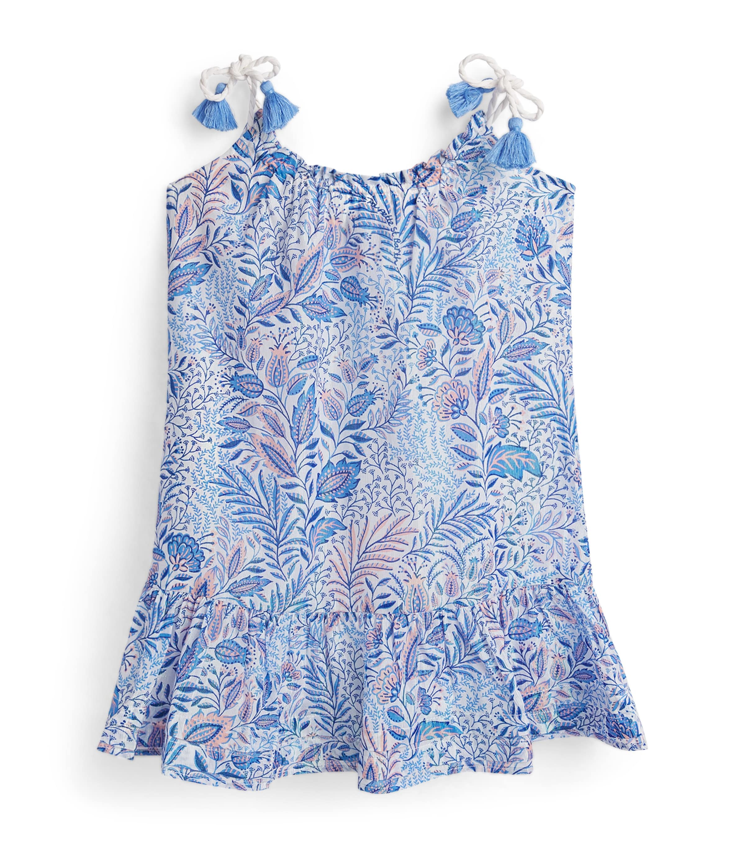 Poupette St Barth Kids Cotton-Blend Cruz Mini Dress (4-12 Years) Blue Palmarosa Image 1