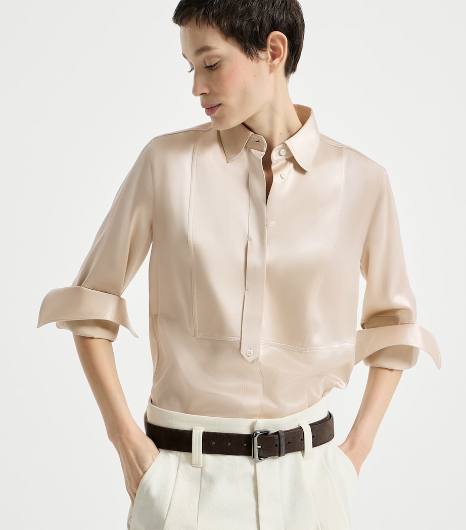 Brunello Cucinelli Womens Stretch-Silk Satin Shirt Image 4
