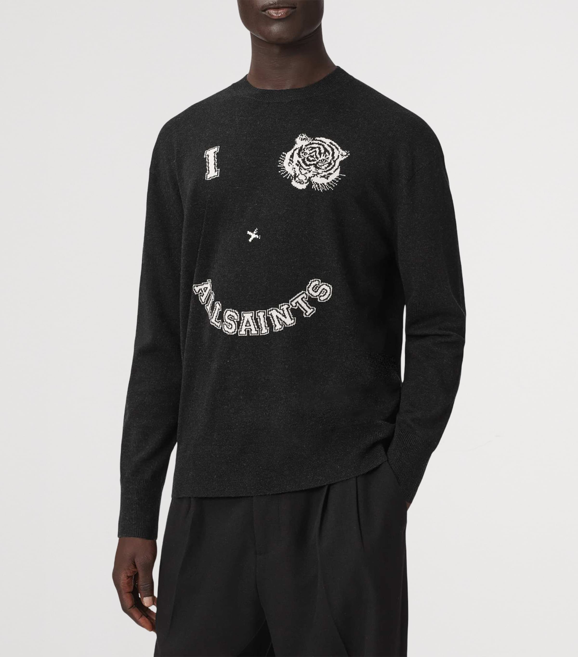 AllSaints Mens Organic Cotton Grinner Sweater Black/ecru White Image 3