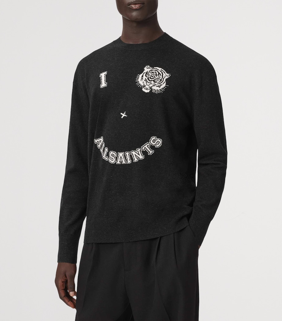 AllSaints Mens Organic Cotton Grinner Sweater Black/ecru White Image 3