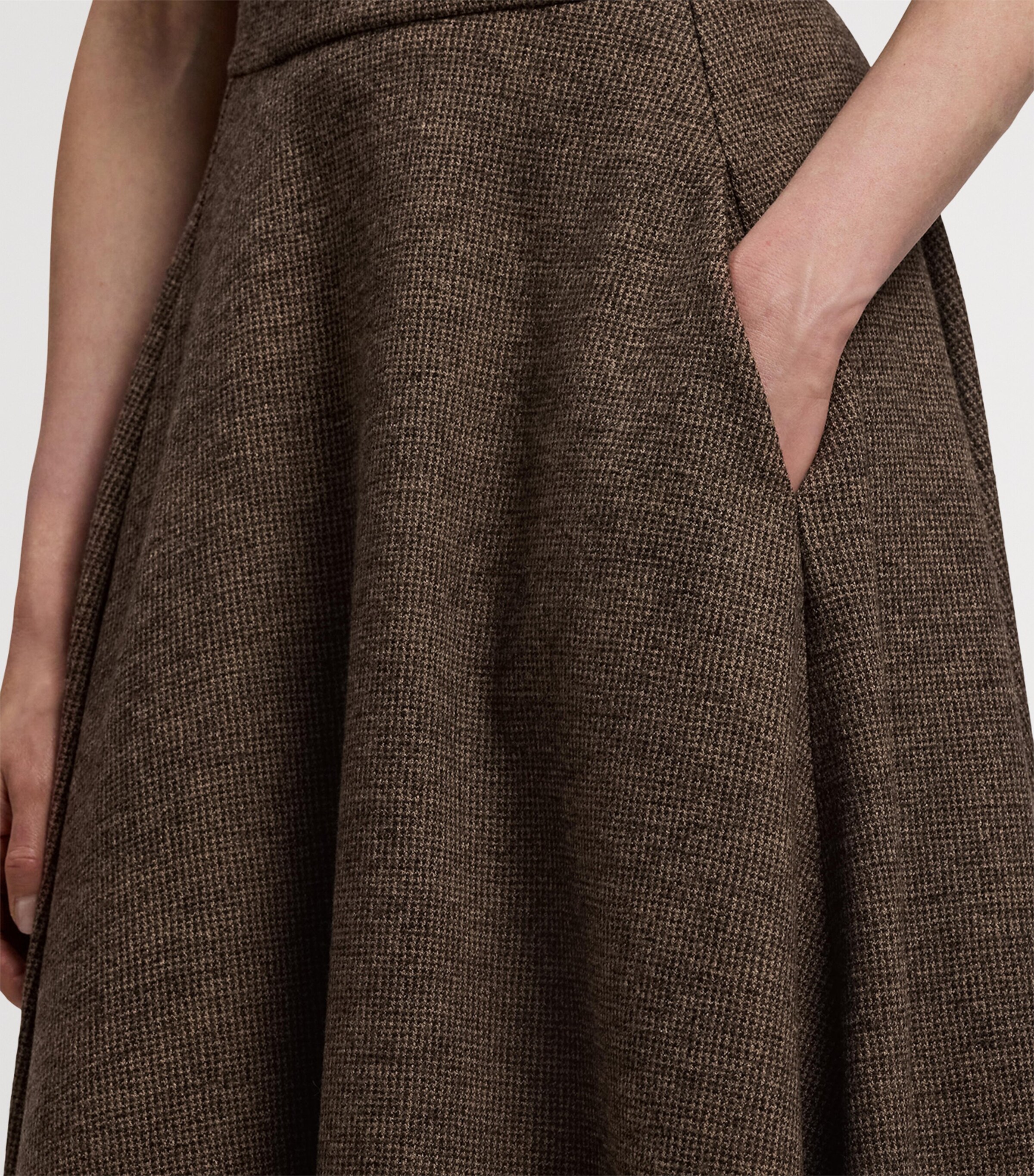 Wool Tick-Weave Margaret Midi Dress DARK BROWN/CAMEL Image 8