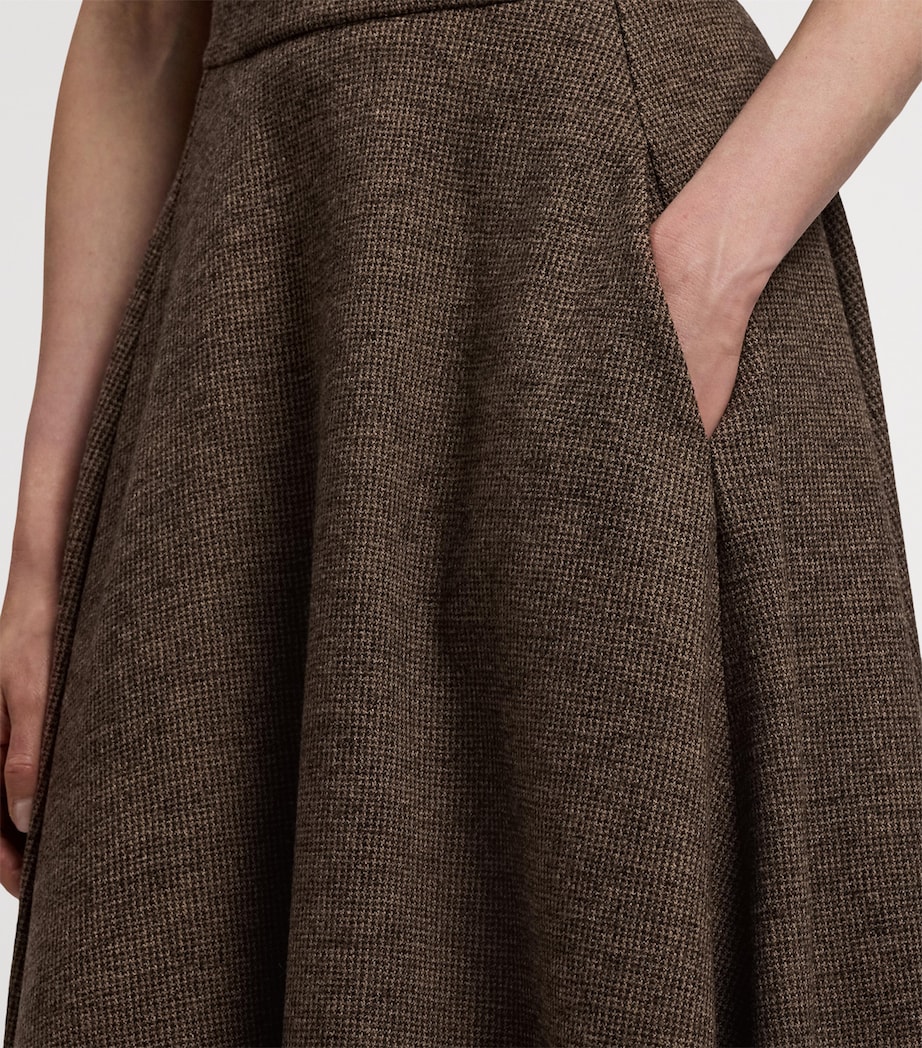 Wool Tick-Weave Margaret Midi Dress DARK BROWN/CAMEL Image 8