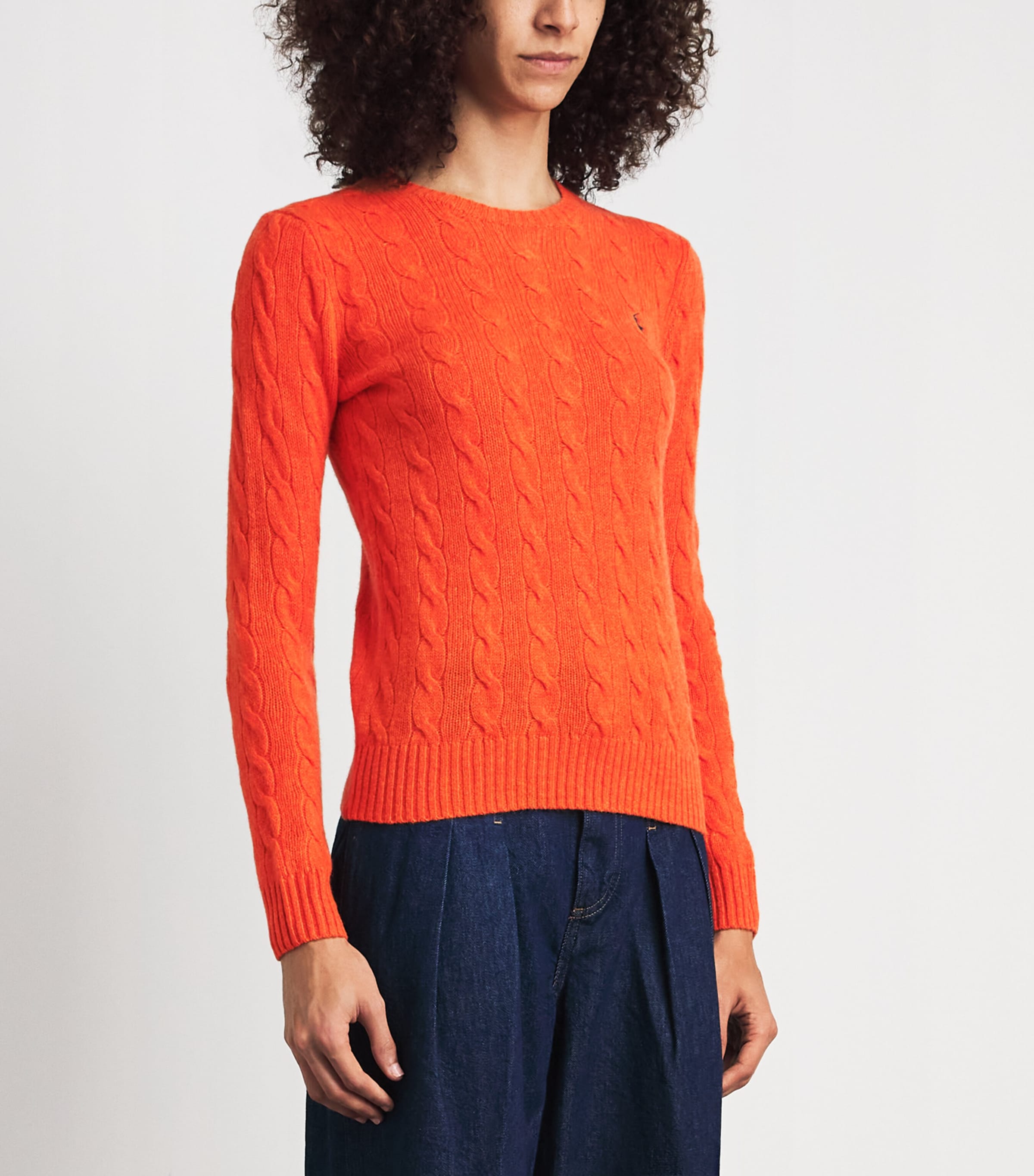 Polo Ralph Lauren Womens Wool-Cashmere Cable-Knit Sweater Orange Rust Heather Image 4