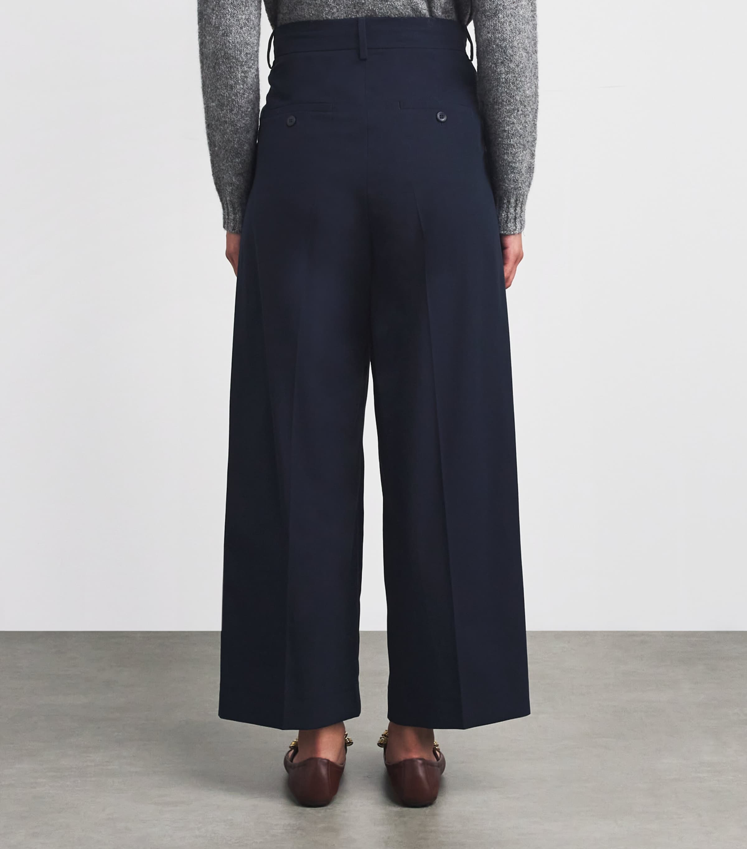 Cotton Wide-Leg Trousers NAVY Image 4