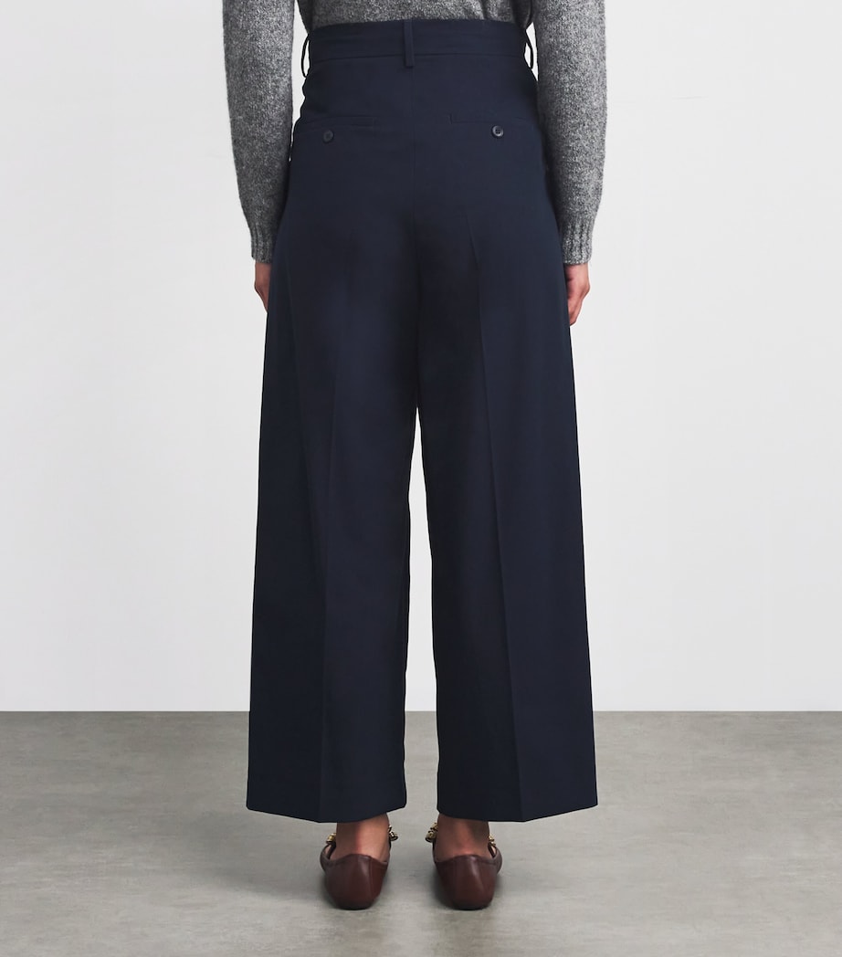 Cotton Wide-Leg Trousers NAVY Image 4