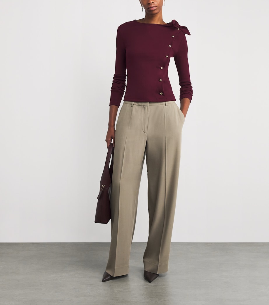Cotton-Blend Bow-Detail Top BURGUNDY Image 2