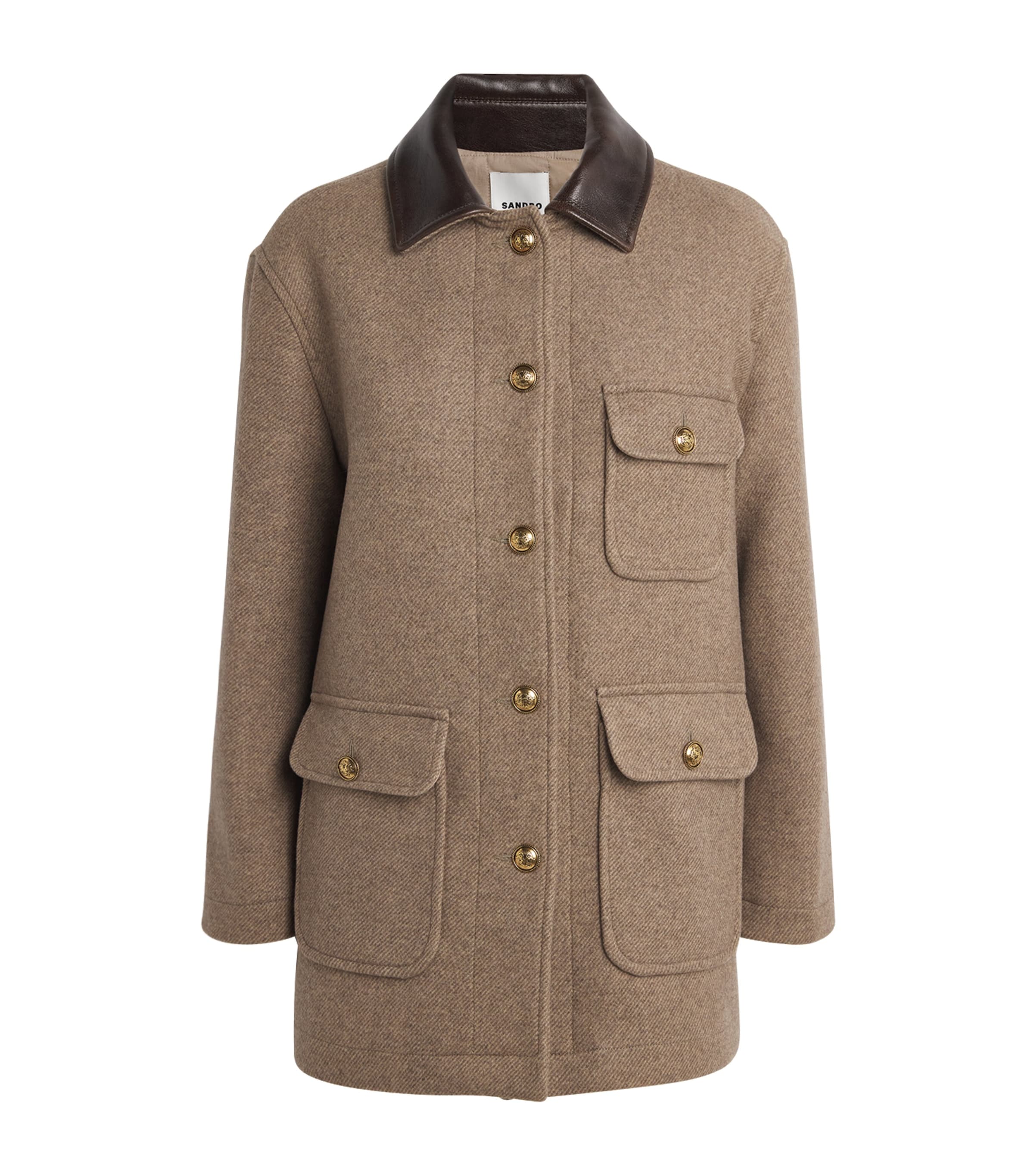 Sandro Wool-blend Collared Coat In Brown