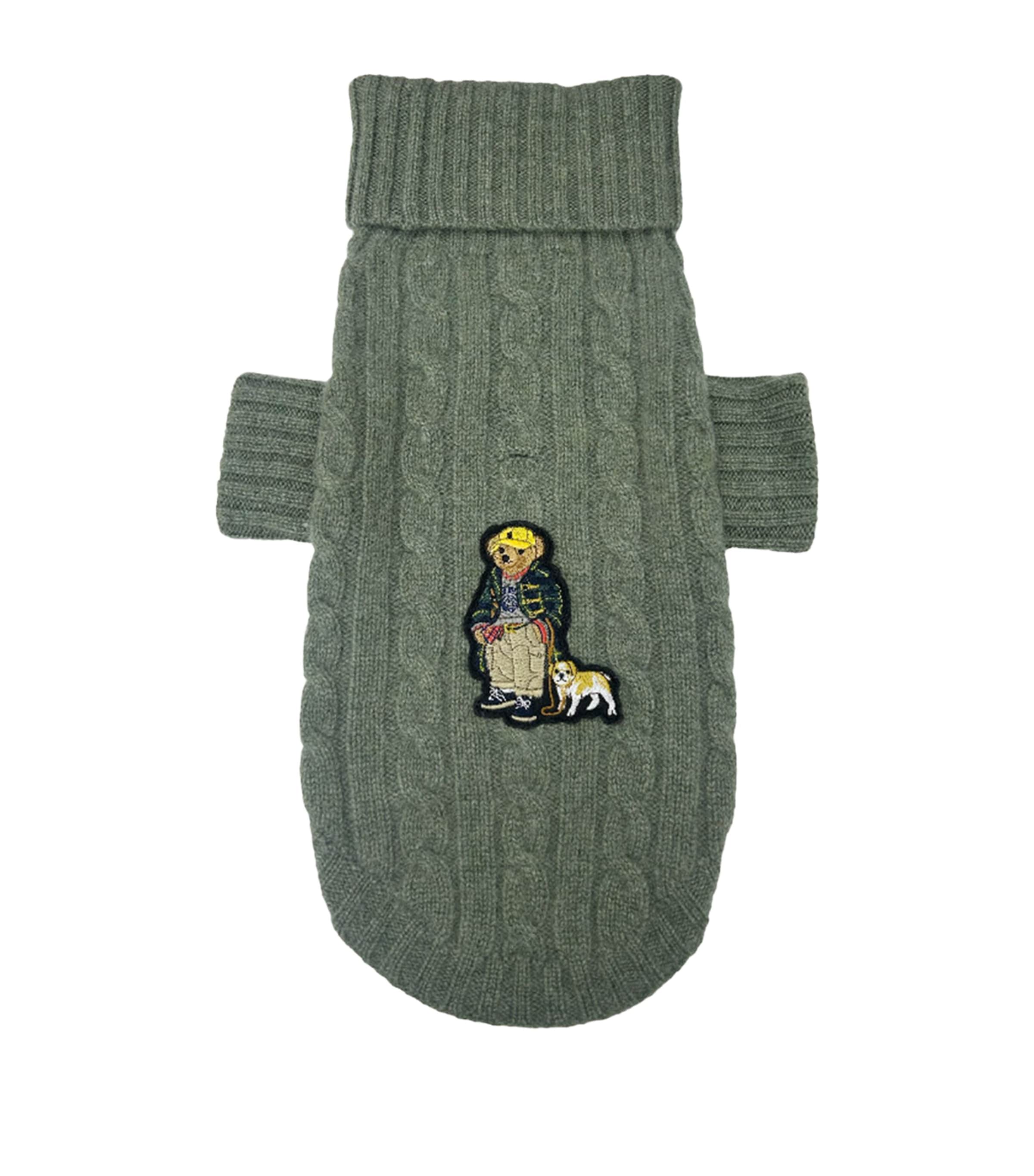 Ralph Lauren Cashmere-blend Cable Knit Polo Bear Dog Sweater In Green