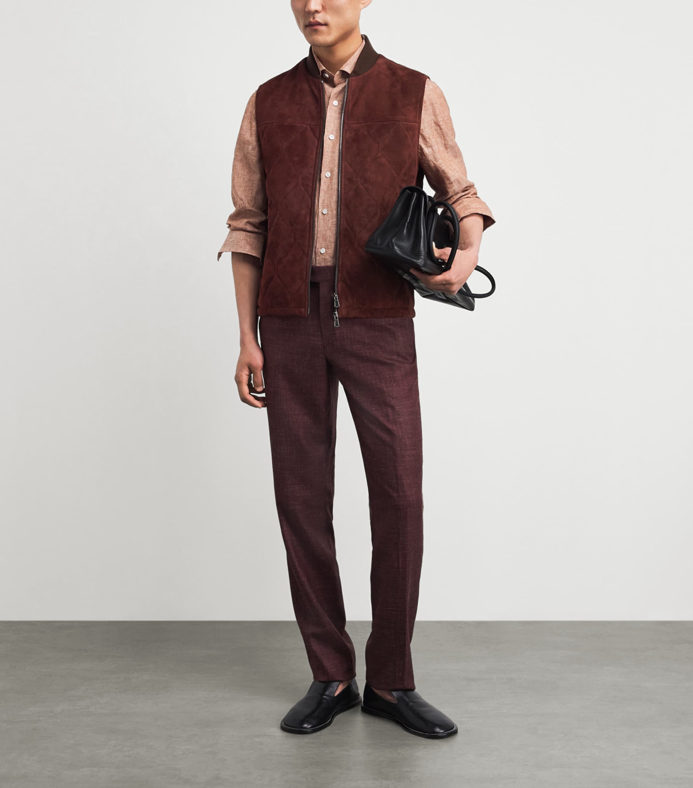 Isaia Mens Lambskin Suede Quilted Gilet Image 2