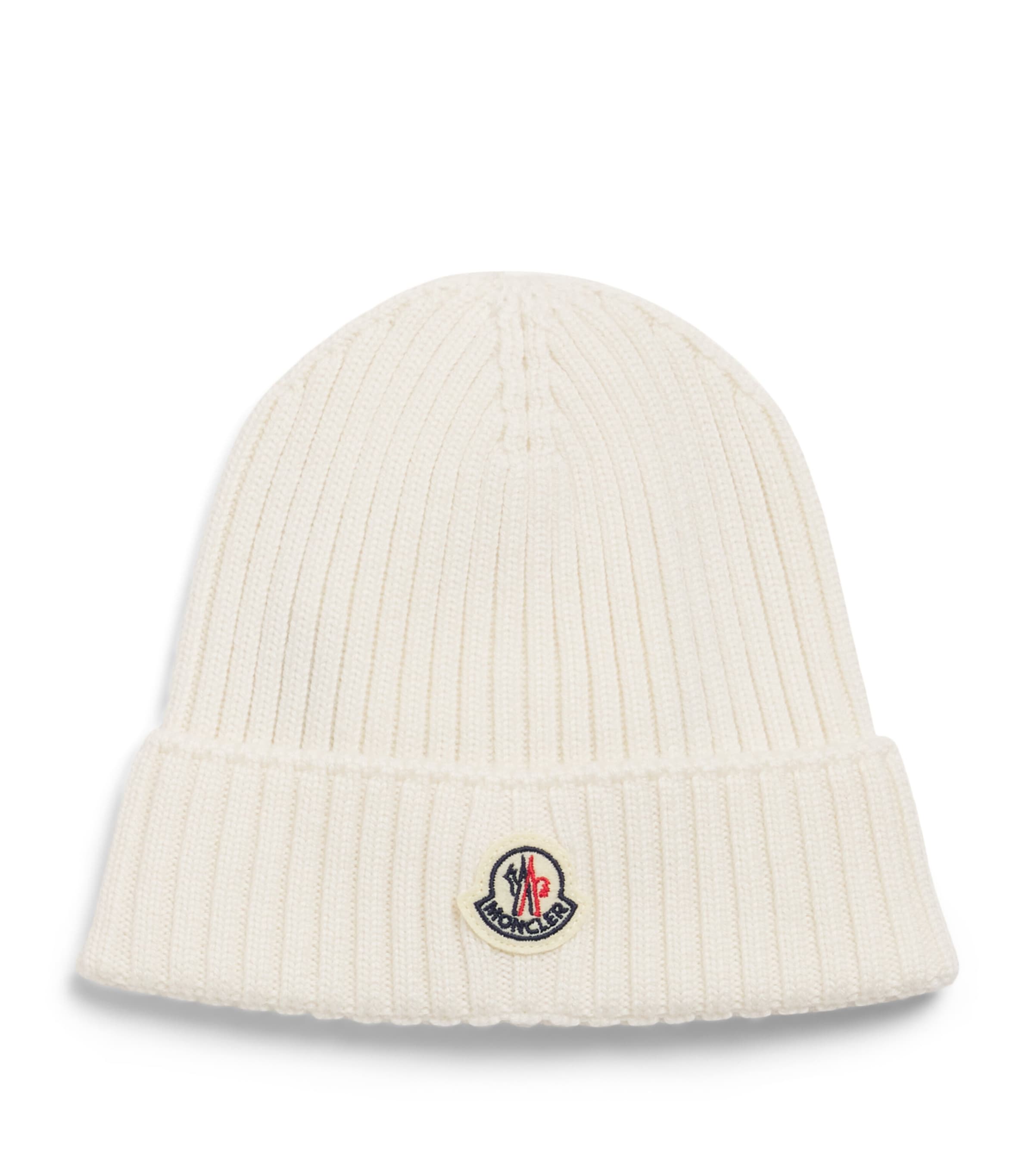 Moncler Enfant Virgin Wool Ribbed Logo Beanie Image 1