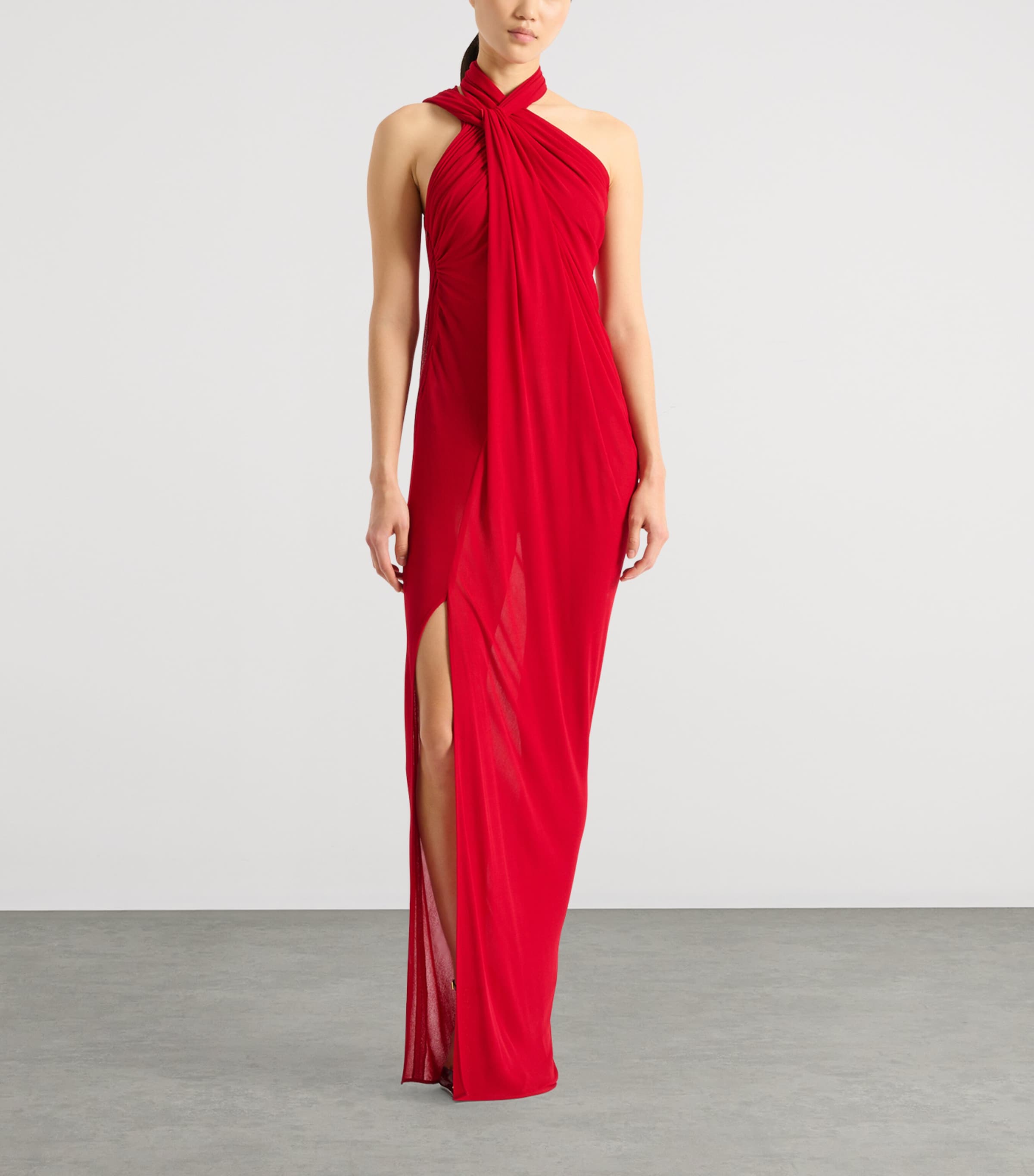 Balmain Womens Draped Jersey Dress Rouge Image 3