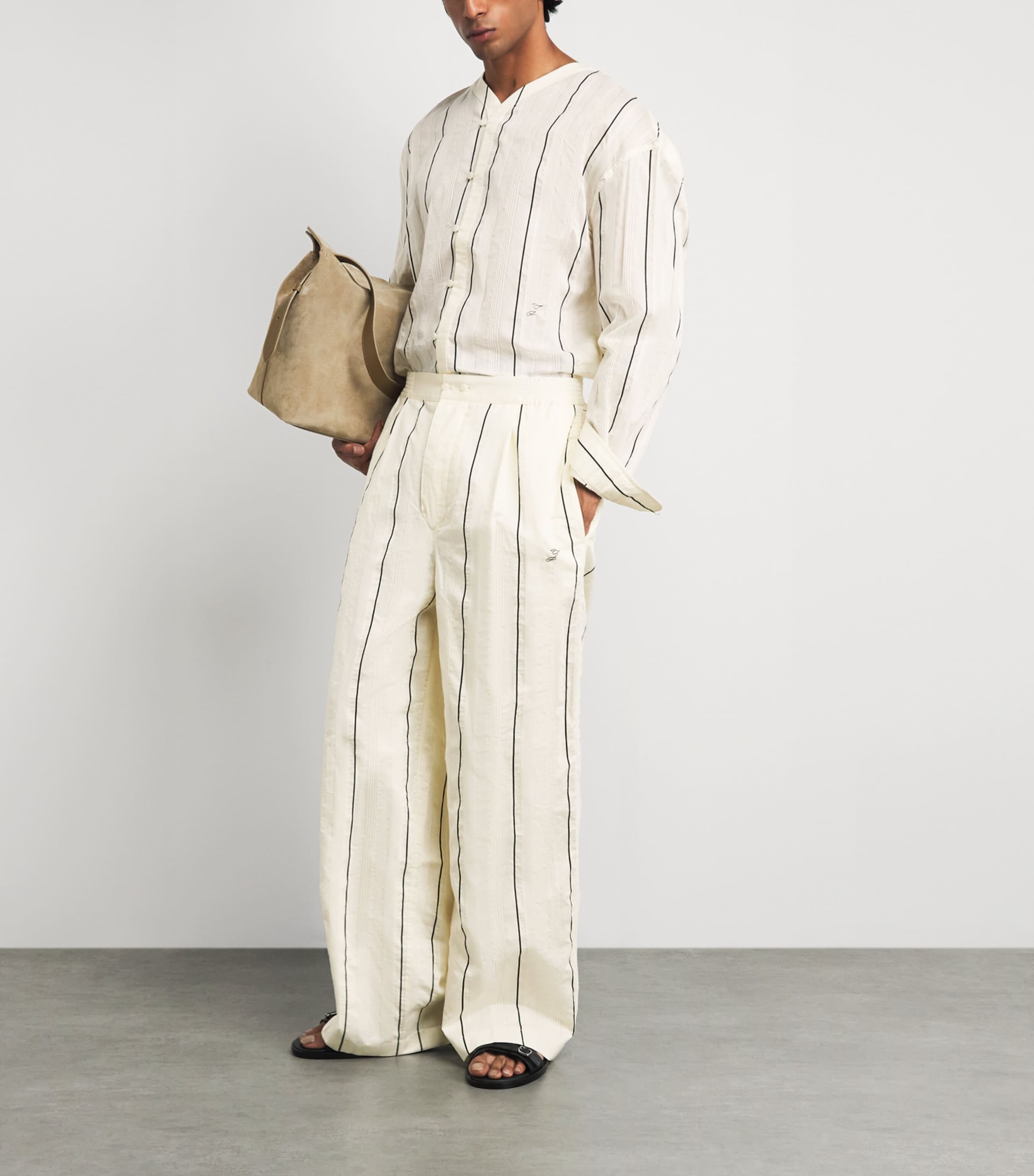 Jacquemus Mens Cotton-Silk Pyjama Trousers Stripe White/blk Image 2