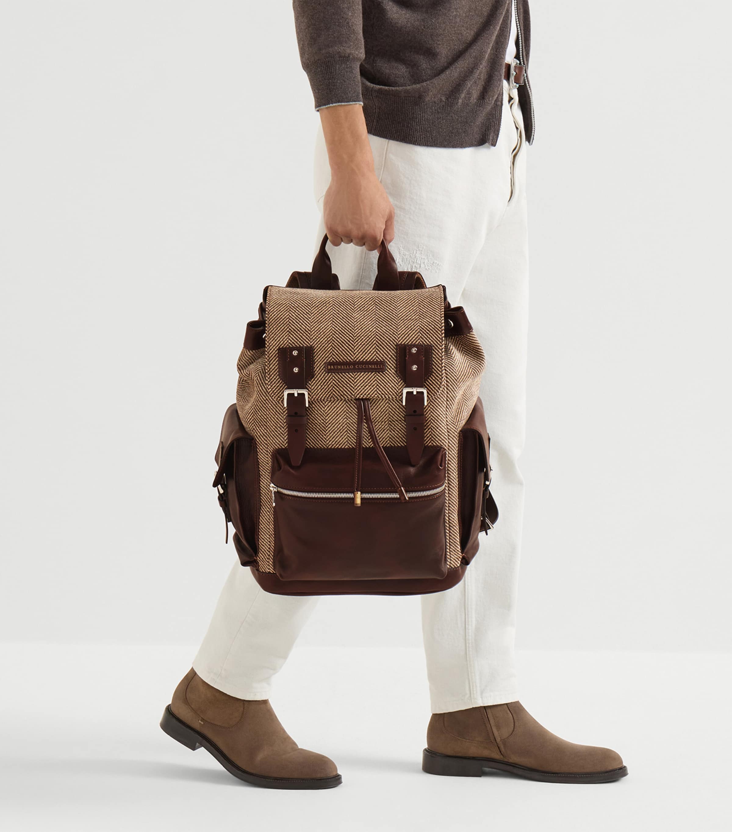 Brunello Cucinelli Leather-Trim Backpack Image 4