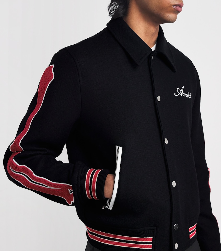 Wool-Blend Bones Varsity Jacket BLACK Image 6