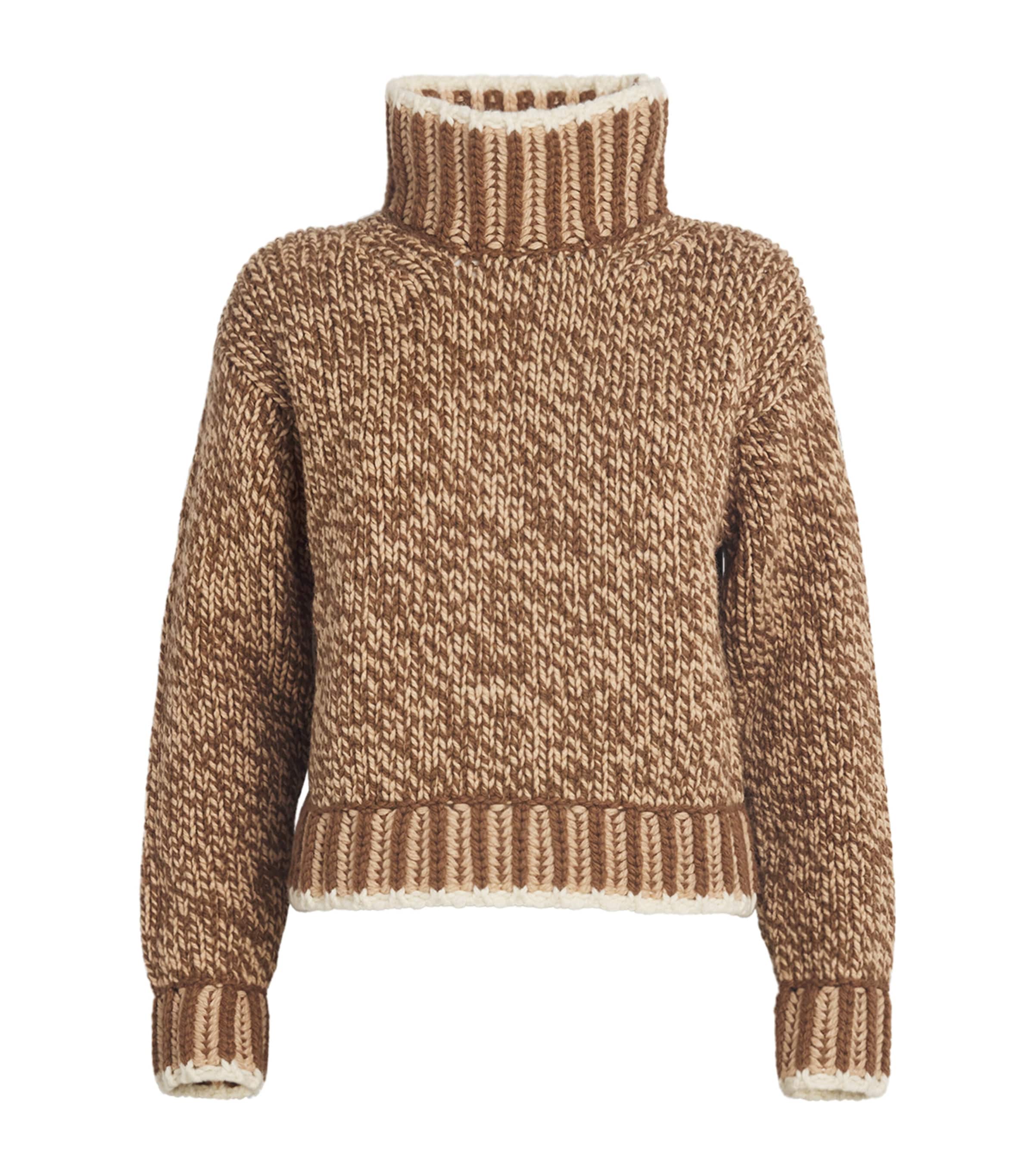 Moncler Patterned Wool Turtleneck Sweater In Brown