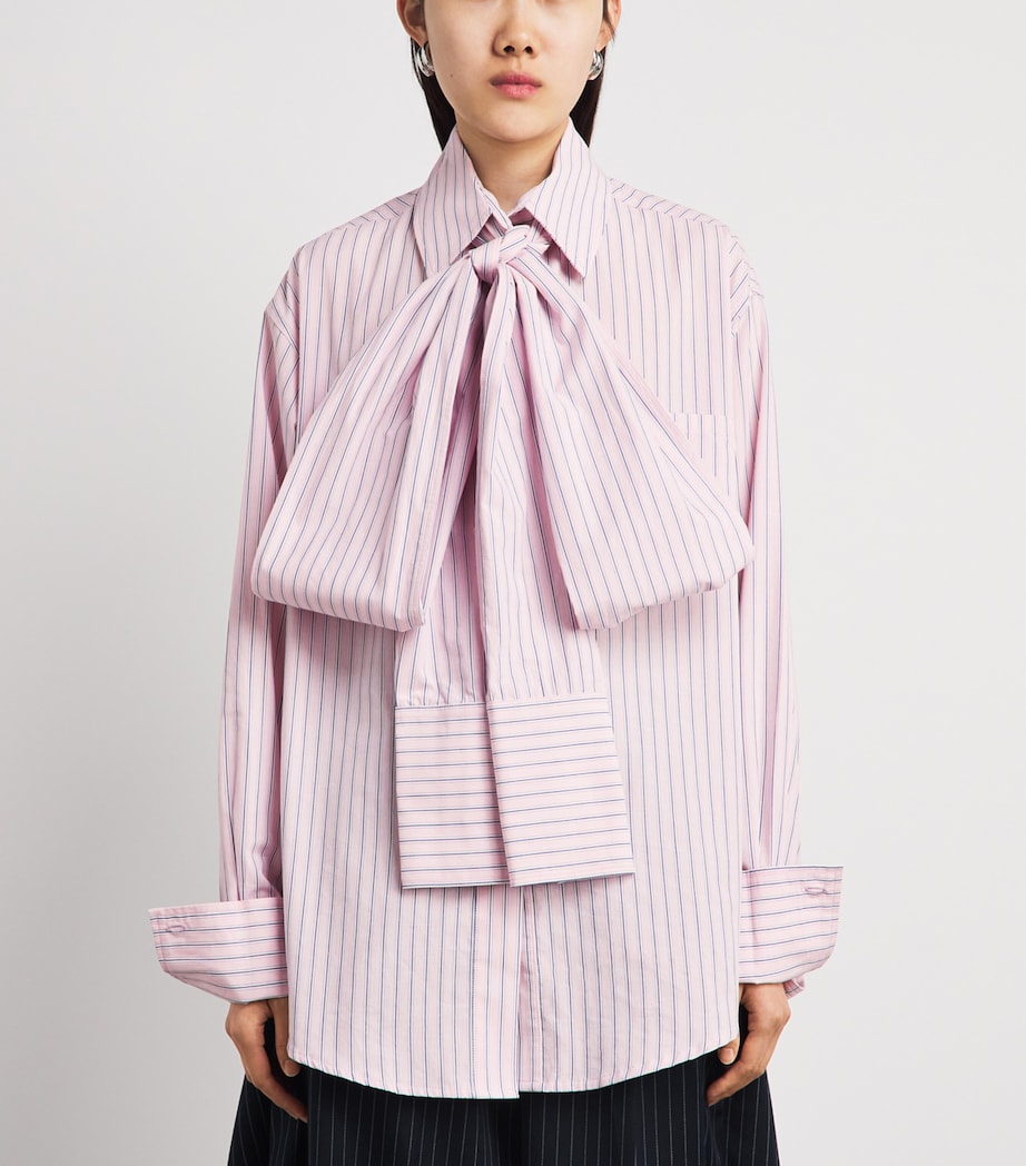 LATE FOR WORK Womens Cotton-Blend Striped Pussybow Shirt Brd Wht Str Image 4