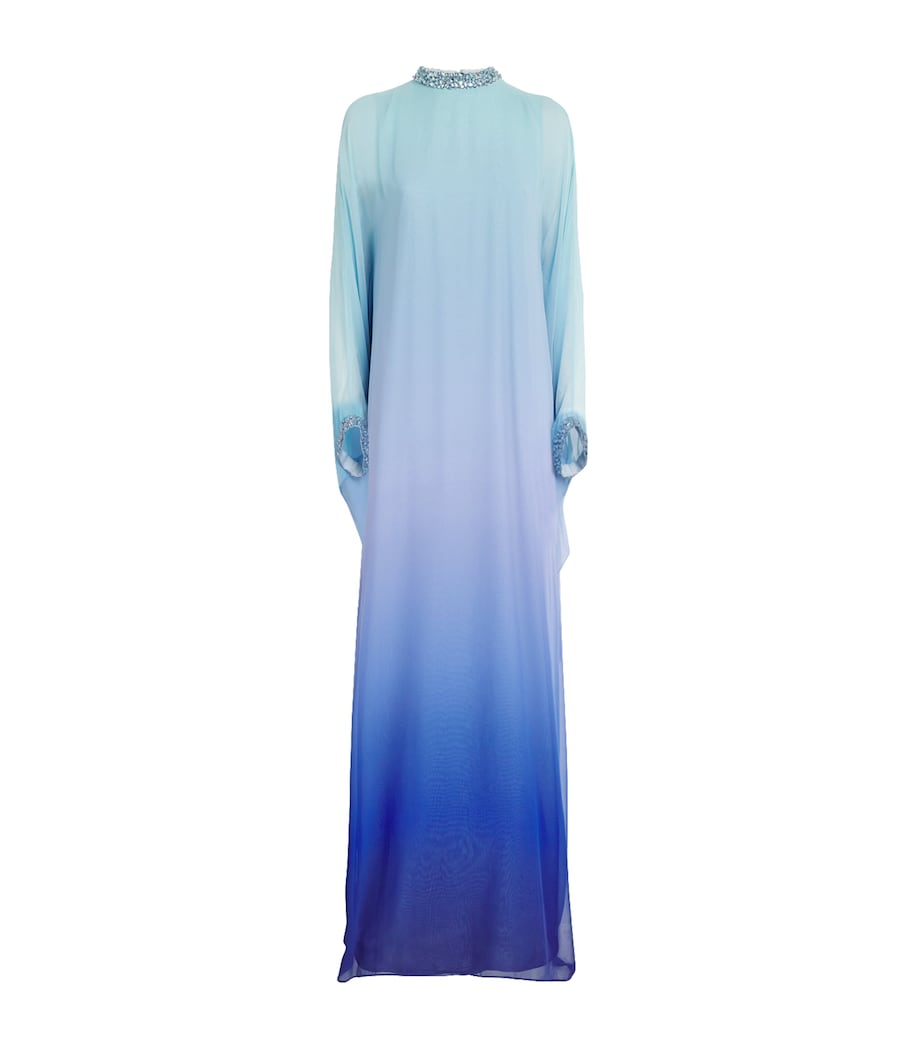 Pamella Roland Womens Chiffon Embellished Gown Blue Multi Ombre Image 1