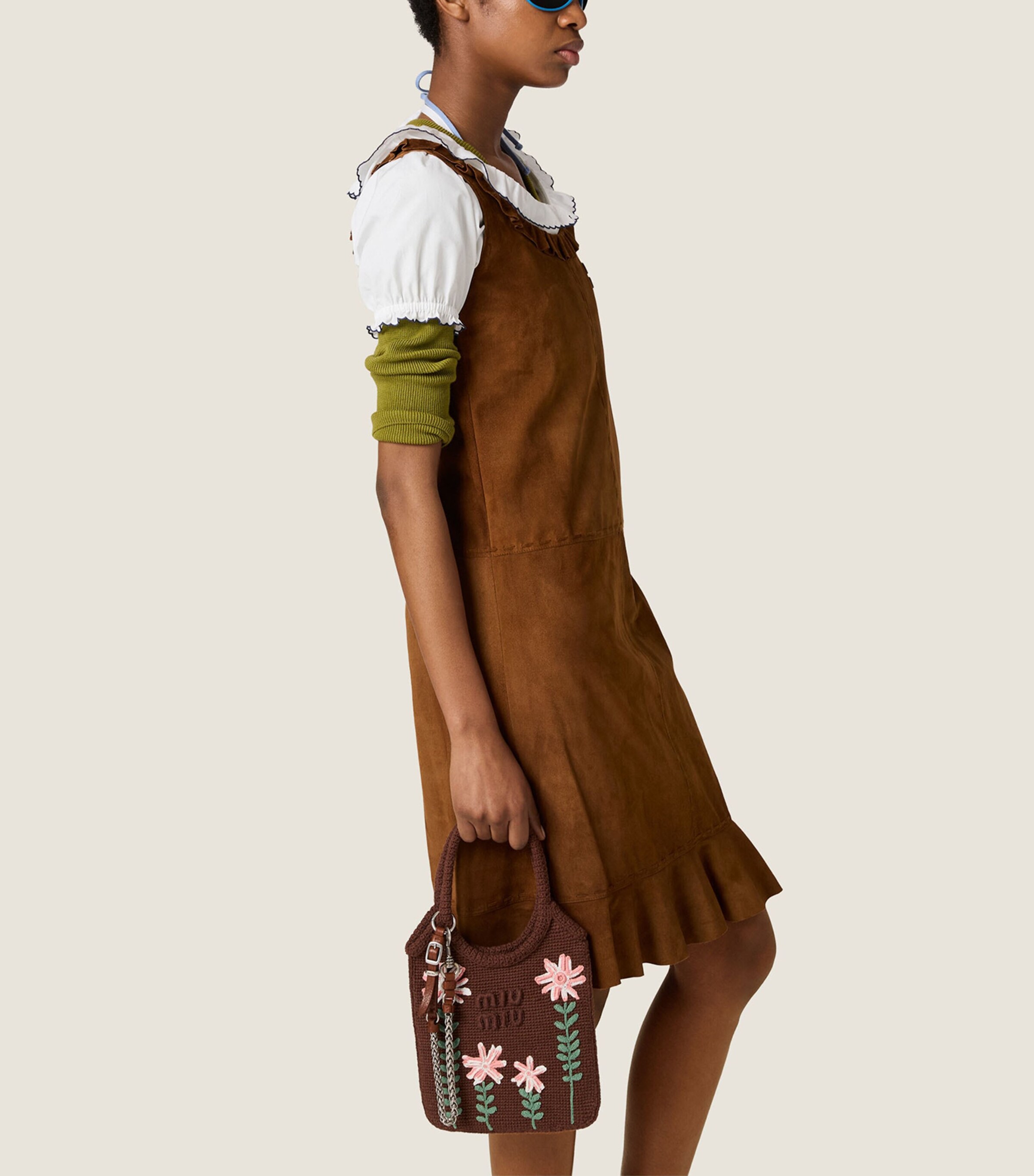 Miu Miu Womens Waxed Suede Mini Dress Brown Image 5
