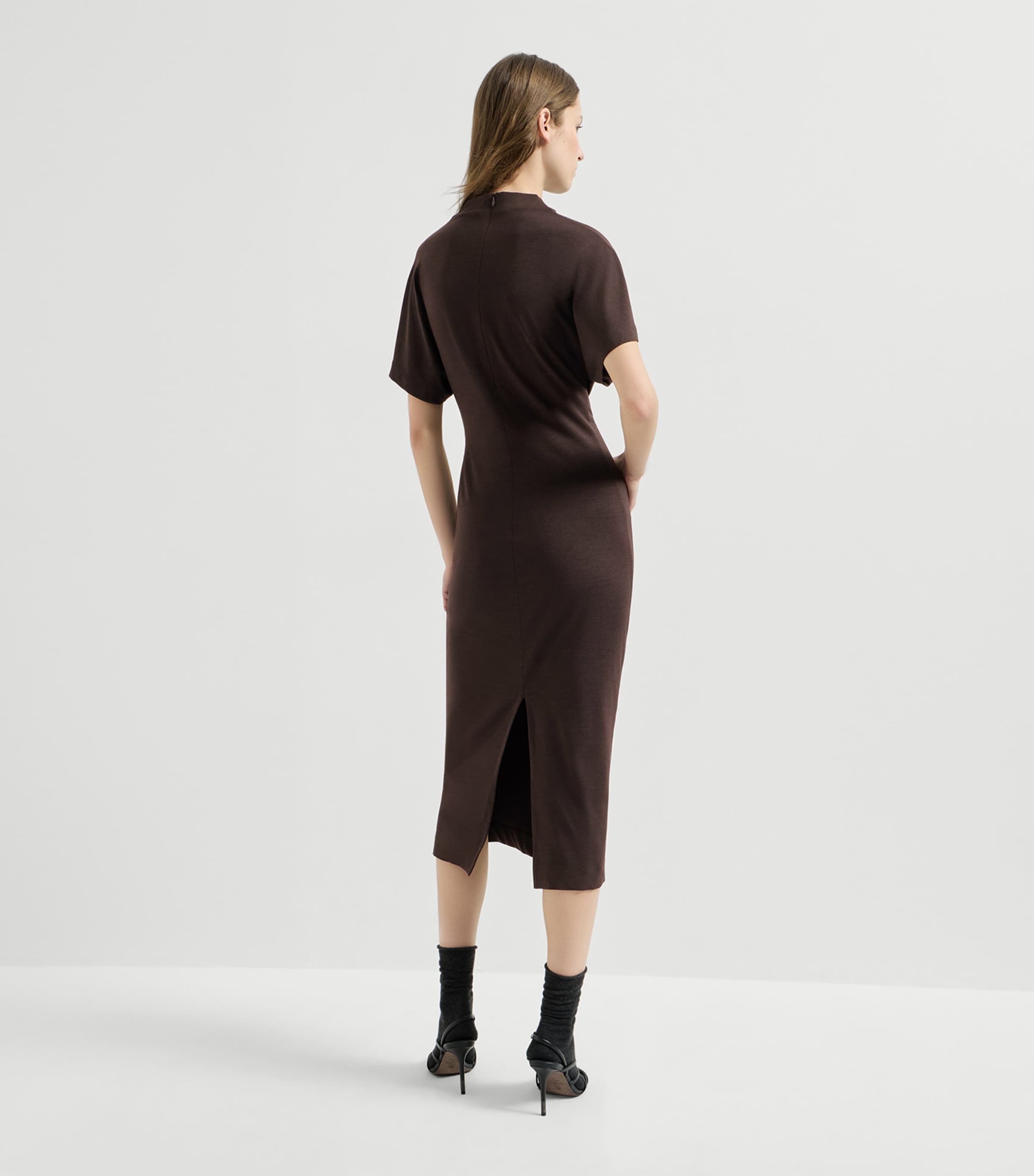 Brunello Cucinelli Womens Wool-Blend Belted Midi Dress Image 5
