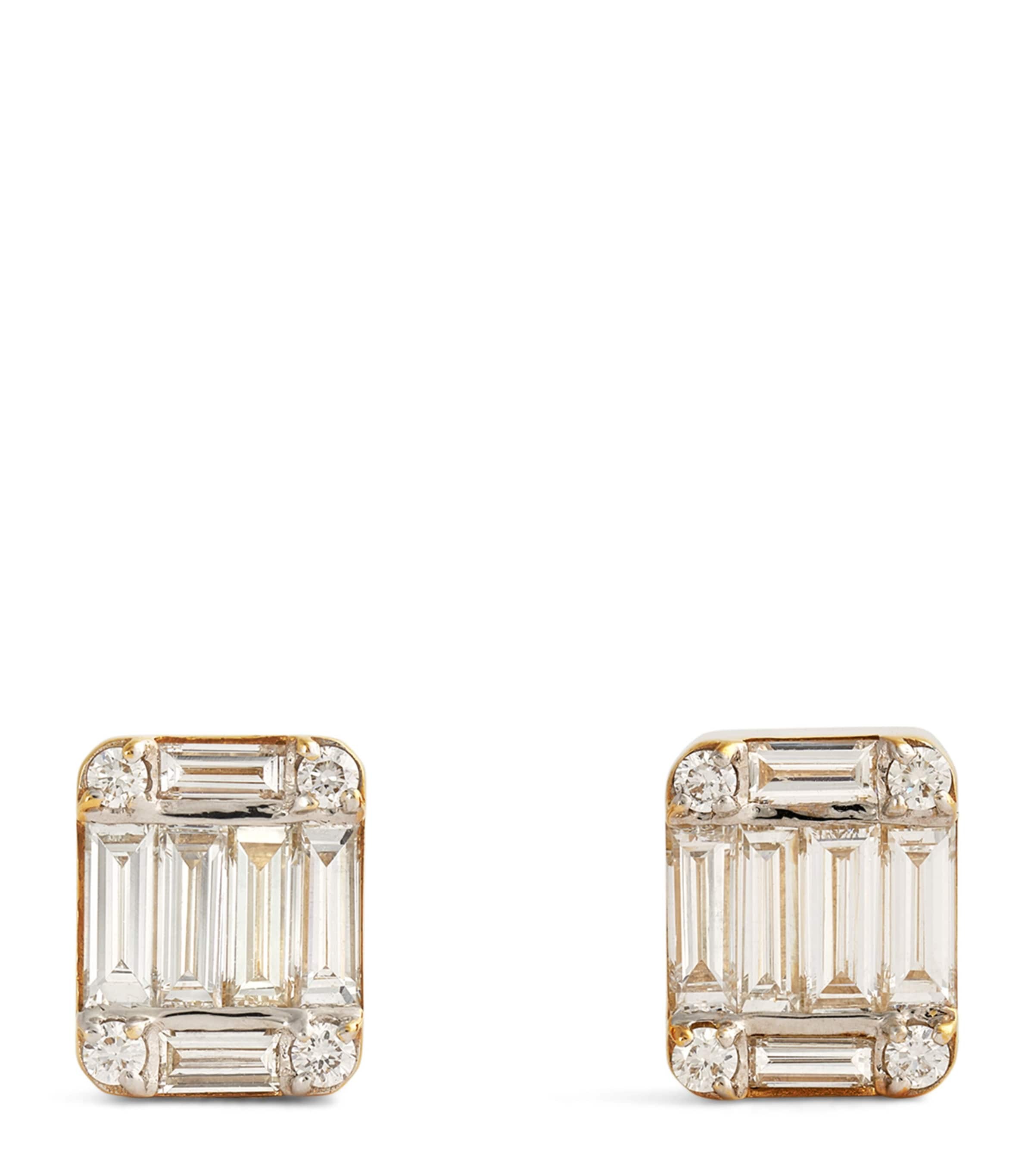 Shop Nadine Aysoy Yellow Gold And Diamond Catena Illusion Stud Earrings