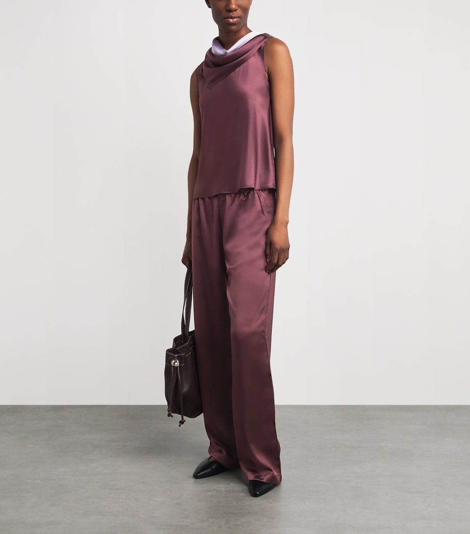 LESET Womens Satin Barb Wide-Leg Trousers Malbec Image 2