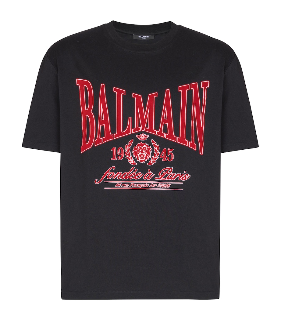 Cotton Flocked College Print T-Shirt EGC NOIR/ROUGE Image 1