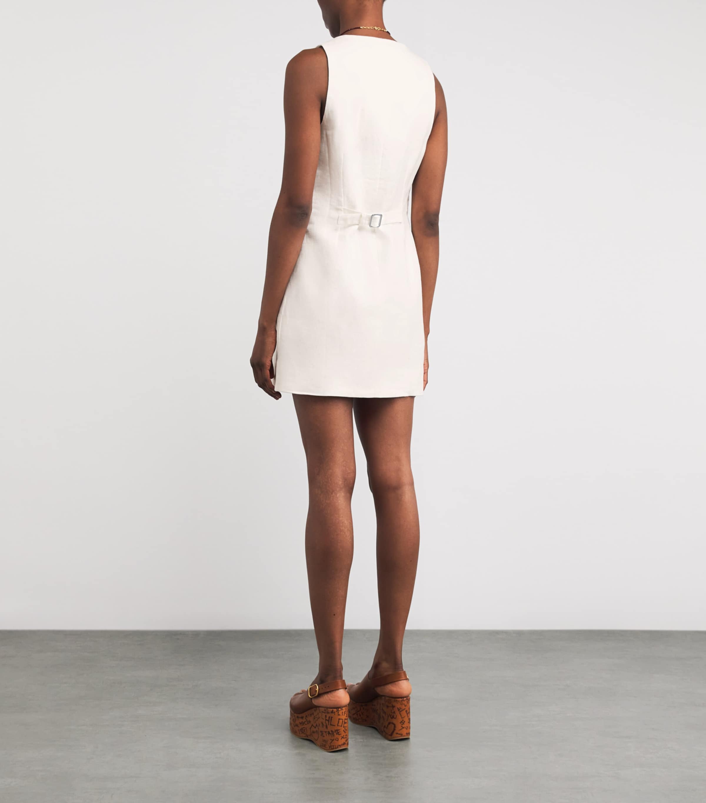 Linen Jaques Mini Dress WHITE Image 3