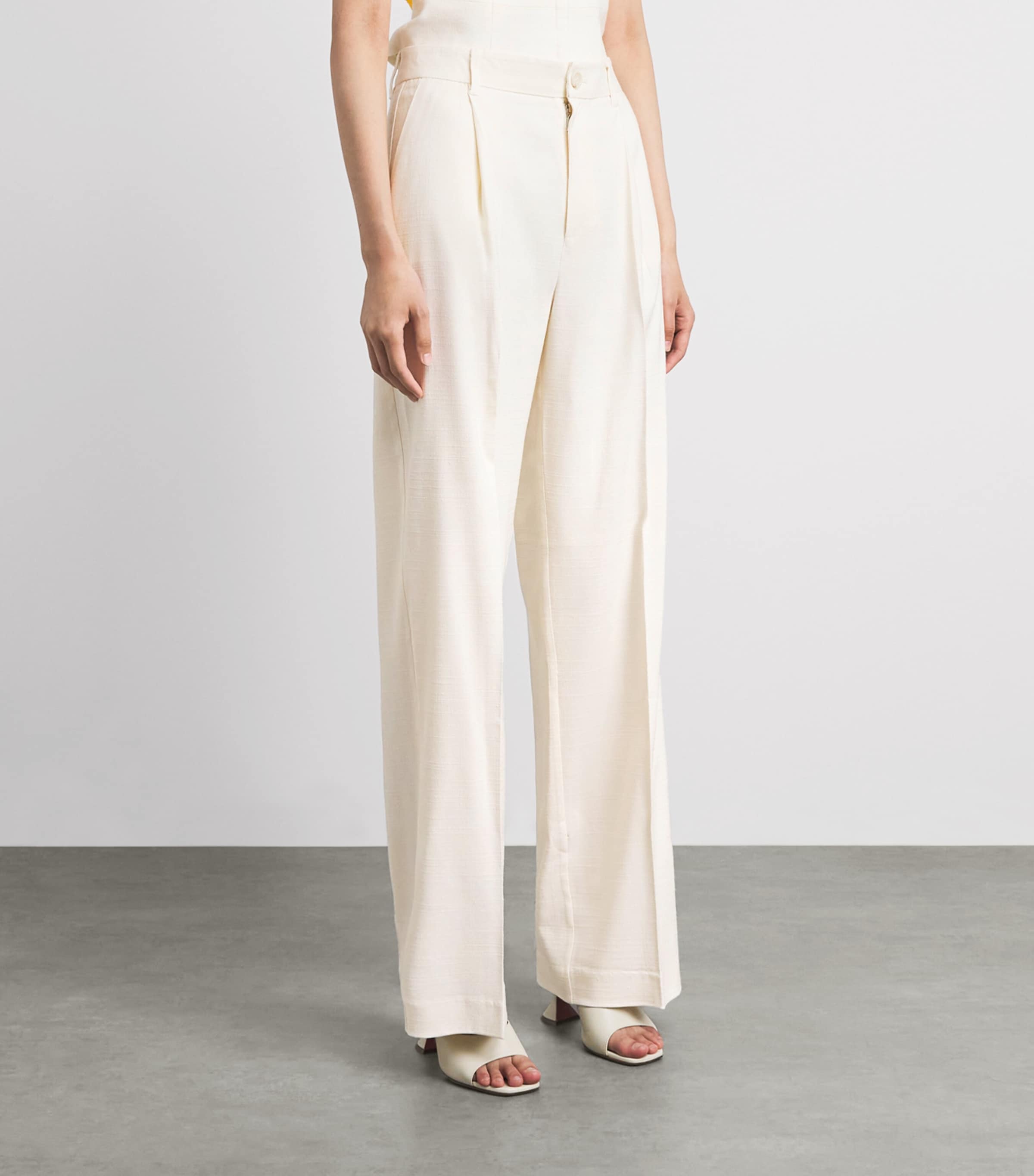 PAIGE Womens Westin Pleated Wide-Leg Trousers Bone Image 4