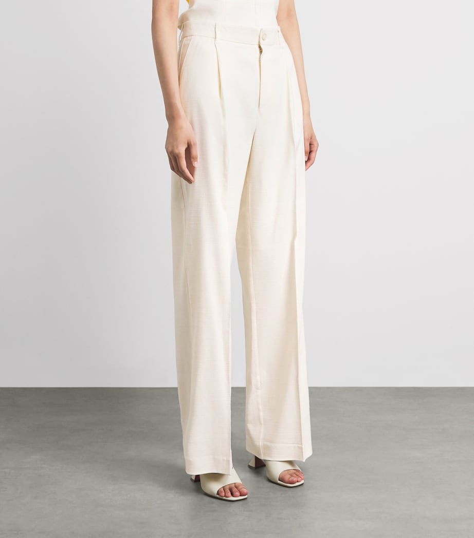 PAIGE Womens Westin Pleated Wide-Leg Trousers Bone Image 4
