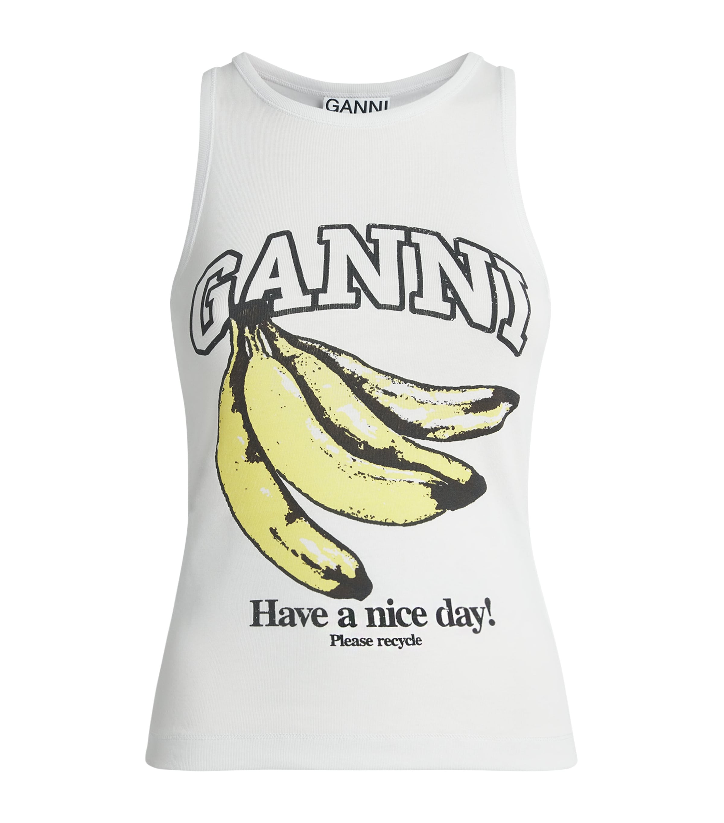 GANNI Womens Organic Cotton Graphic Tank Top Bright White Image 1