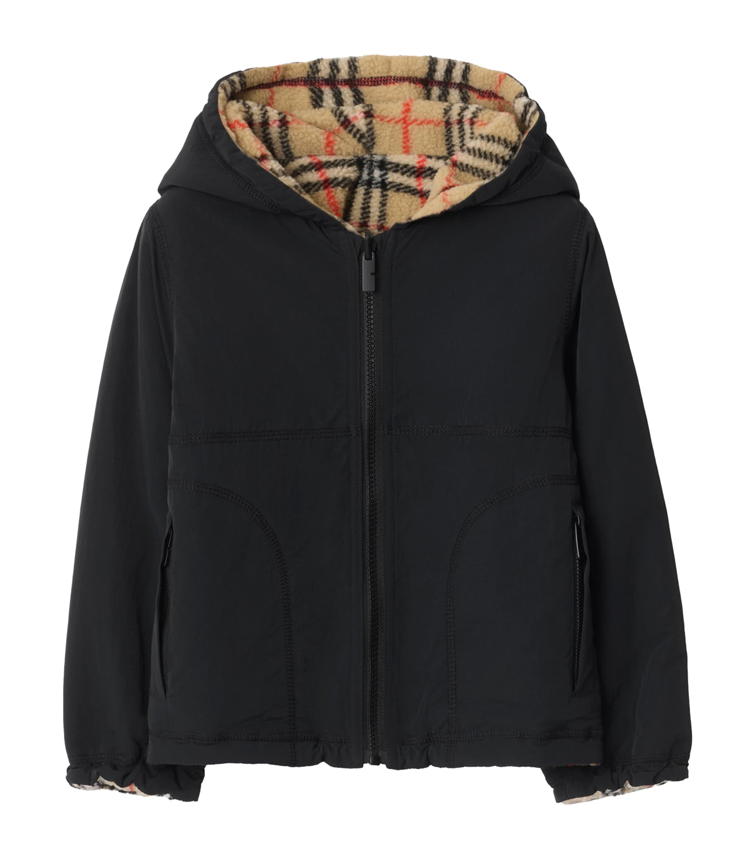 Fleece Reversible Check Hooded Jacket (3-12 Years) BLACK Image 1