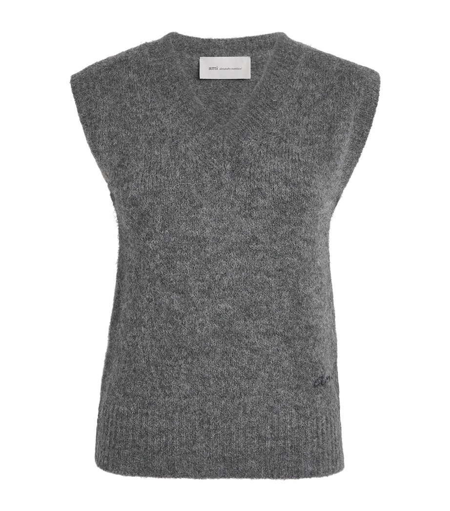 AMI Paris Womens Wool Sleeveless Sweater Gris Carbone Image 1