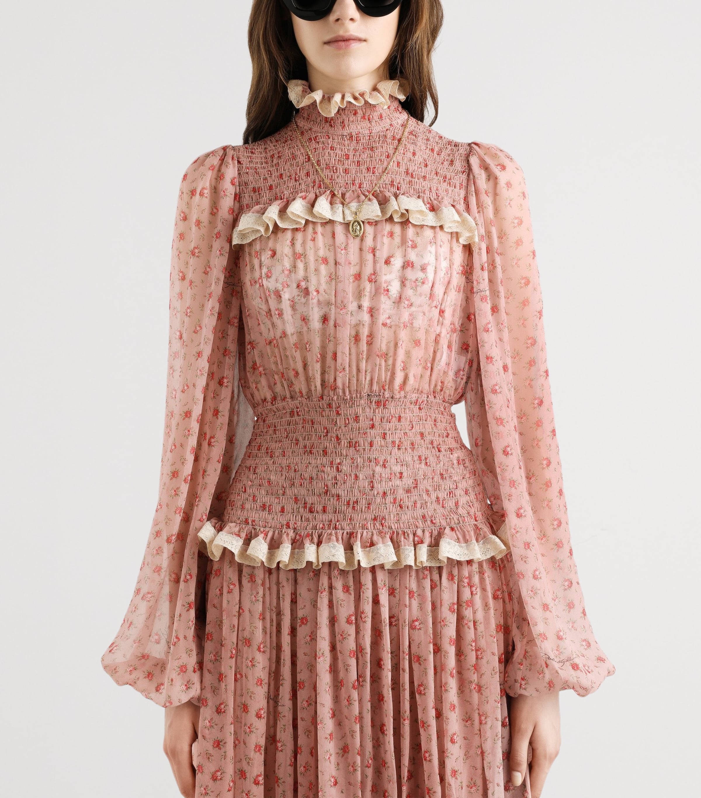 Dolce&Gabbana Womens Silk-Blend Floral Maxi Dress Rose Image 3