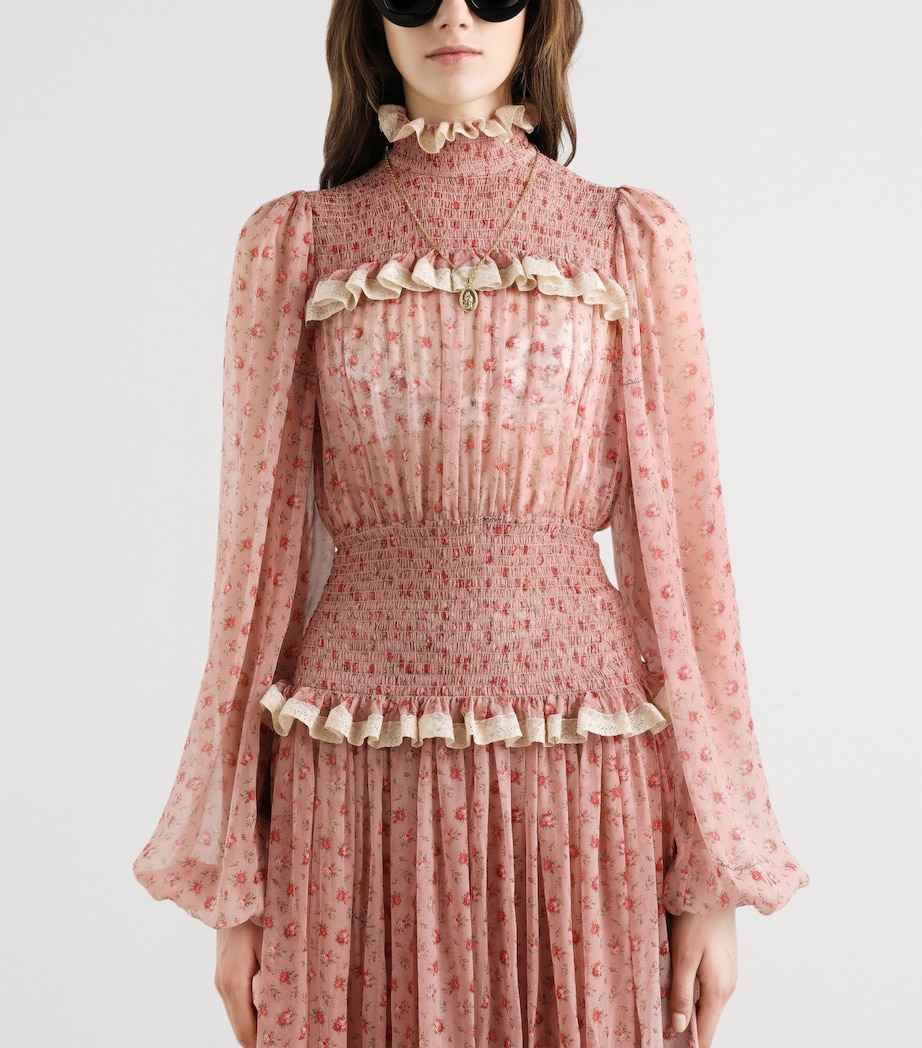 Dolce&Gabbana Womens Silk-Blend Floral Maxi Dress Rose Image 3