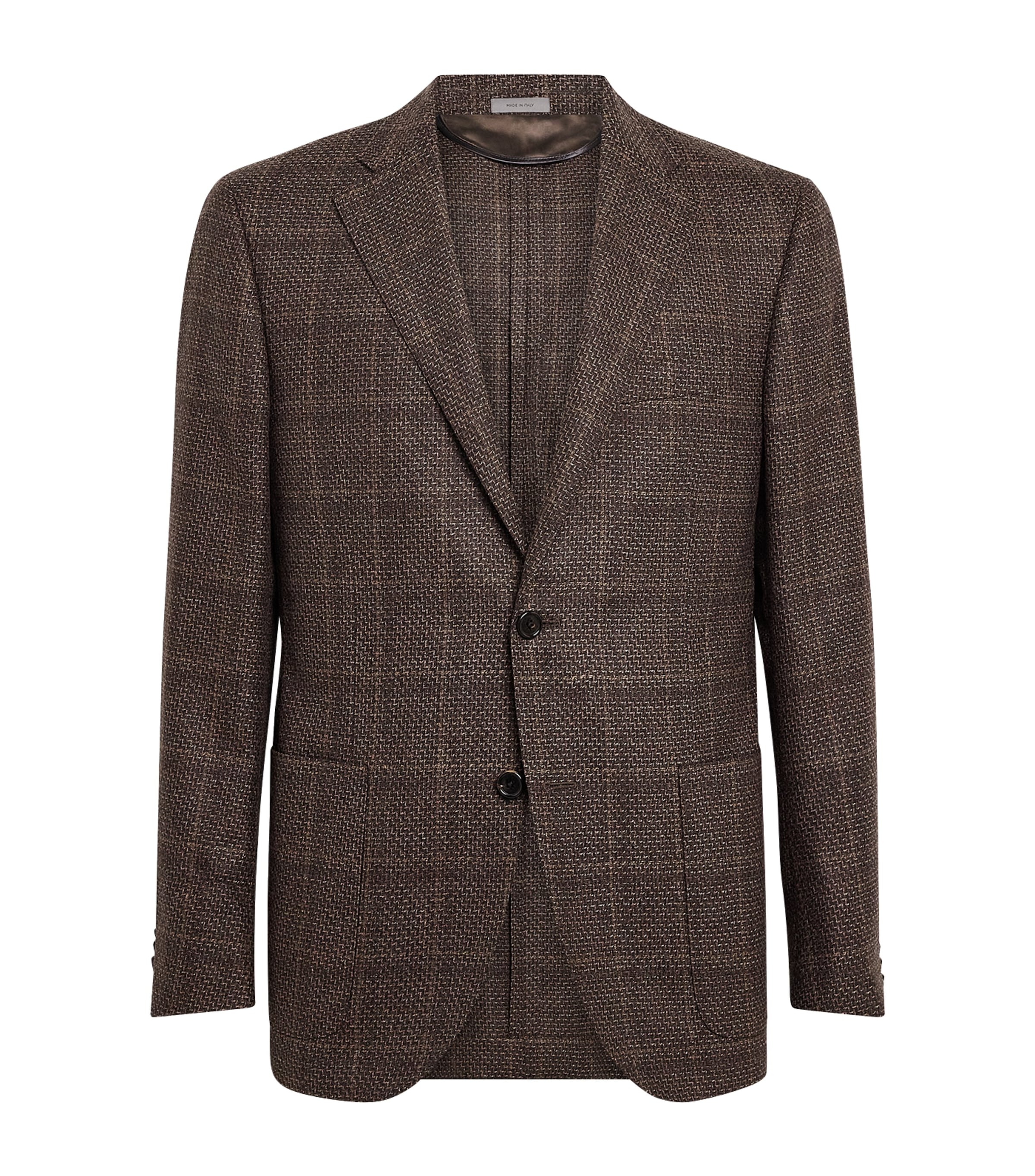 Corneliani Mens Virgin Wool Mouliné Check Blazer Dark Brown Image 1